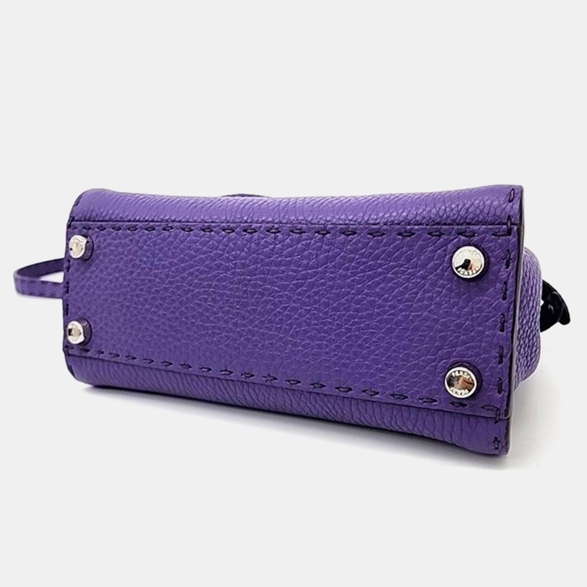 Fendi Purple Leather Selleria Mini Peekaboo Iconic Satchel Bag