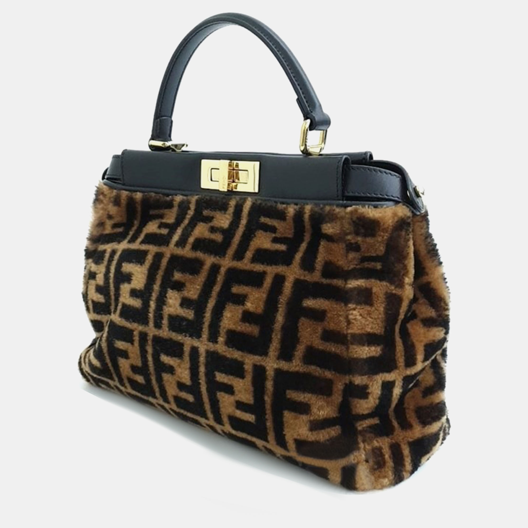 Fendi Brown Shearling Peekaboo Regular Handbag