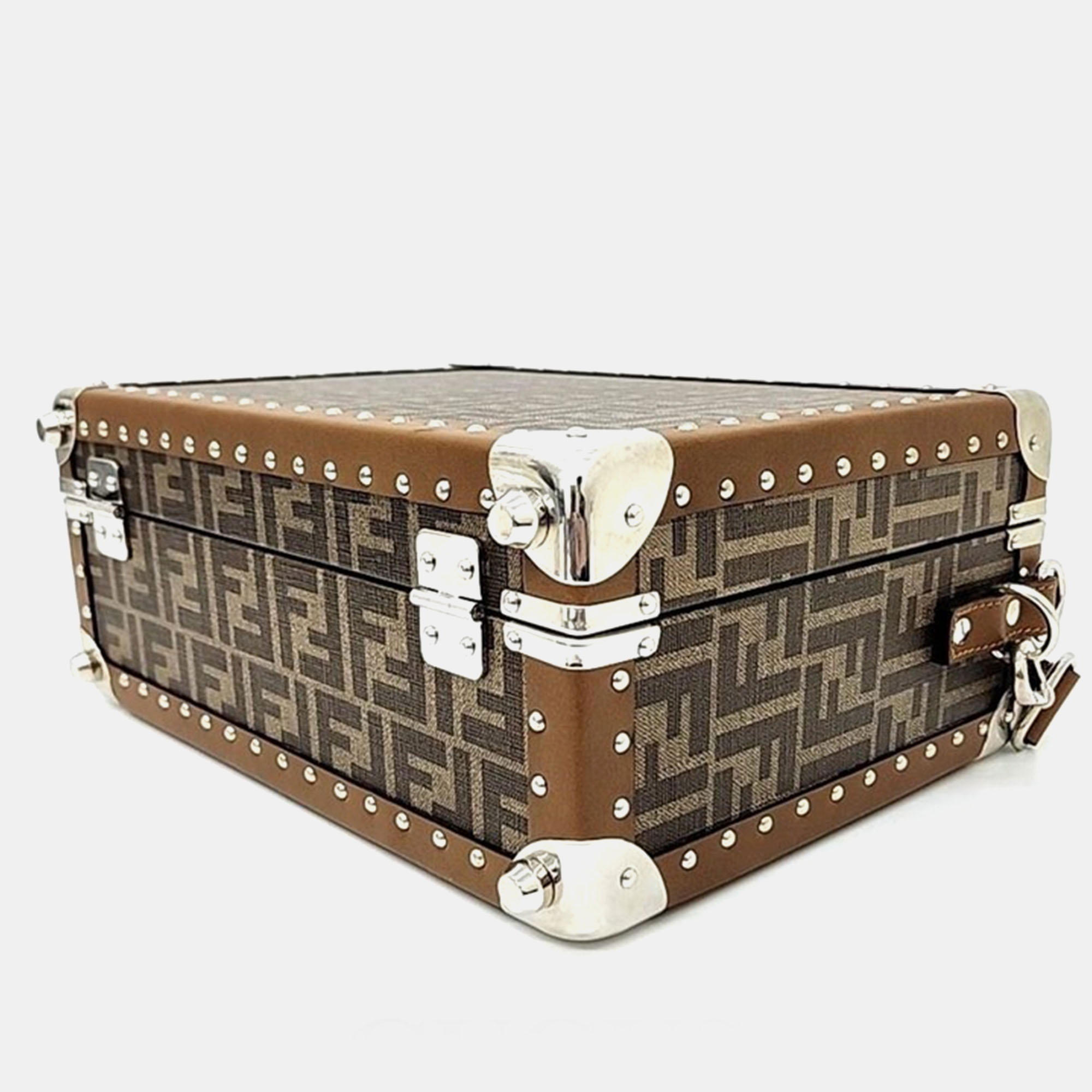 Fendi Brown Leather Ff Monogram Small Suitcase