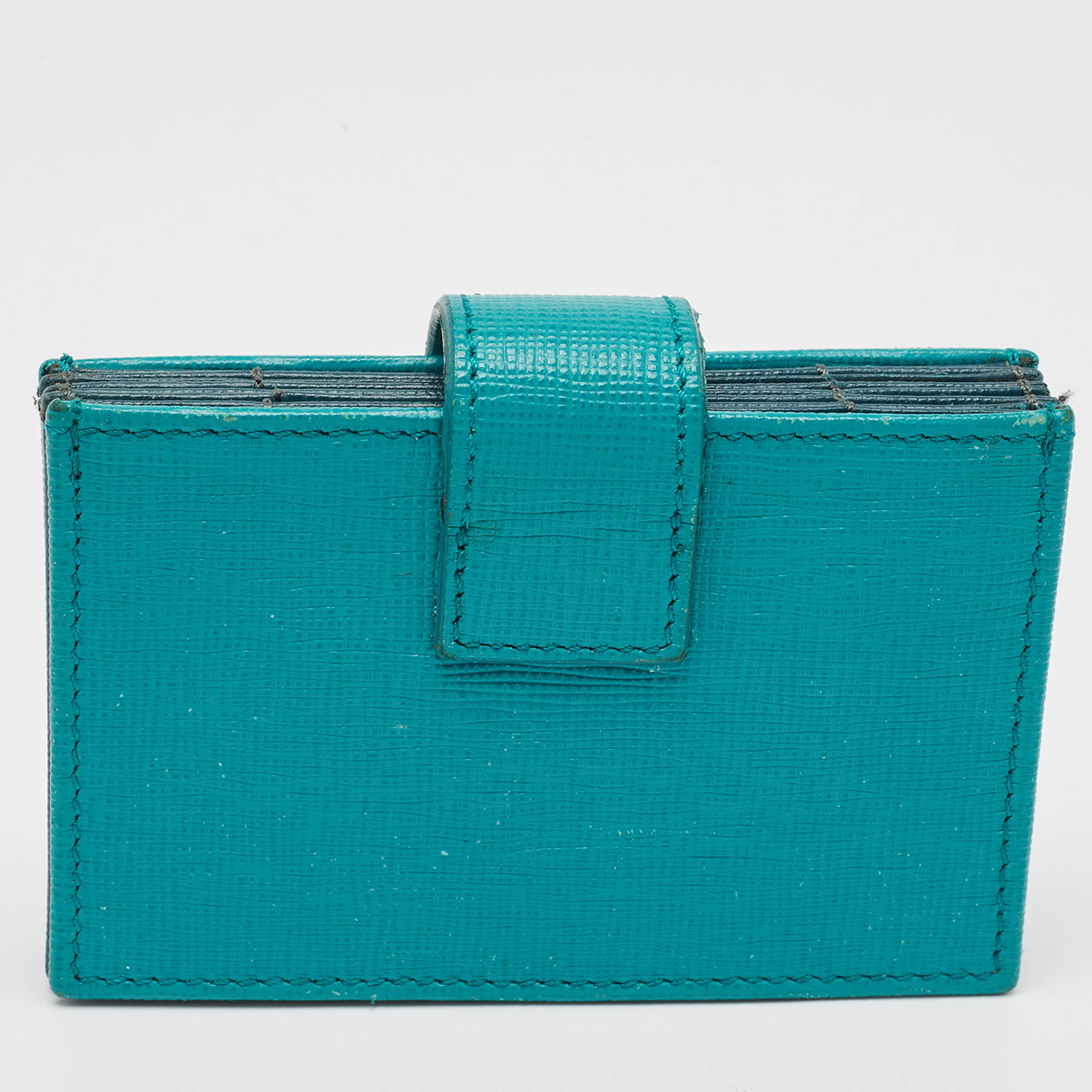 Fendi Green/Teal Leather Elite Accordion Card Holder