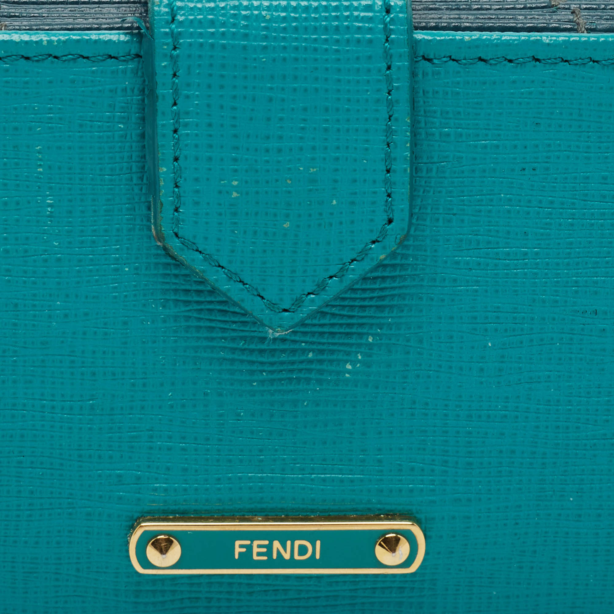 Fendi Green/Teal Leather Elite Accordion Card Holder