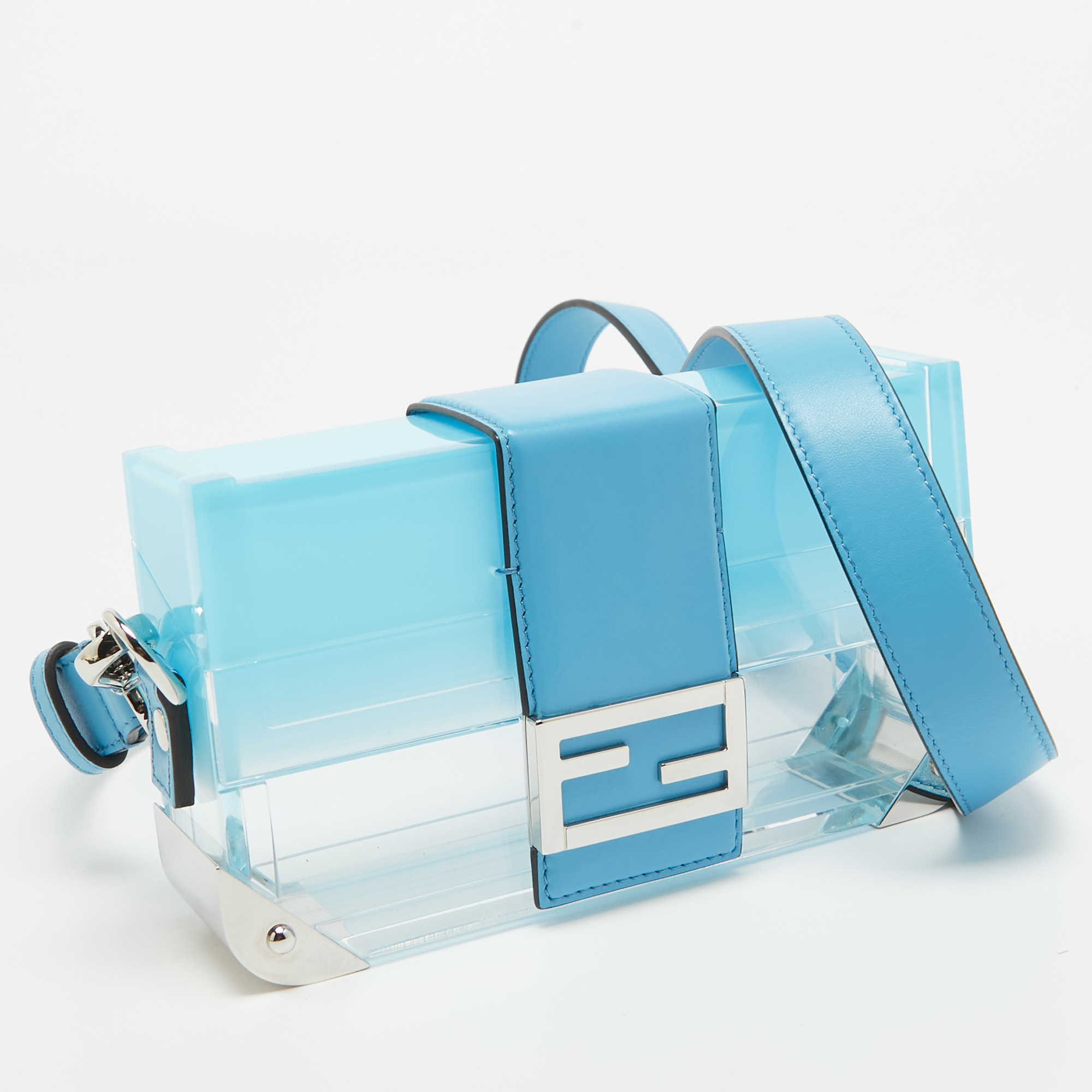 Fendi Ombre Blue Plexiglass And Leather Mini Trunk Baguette