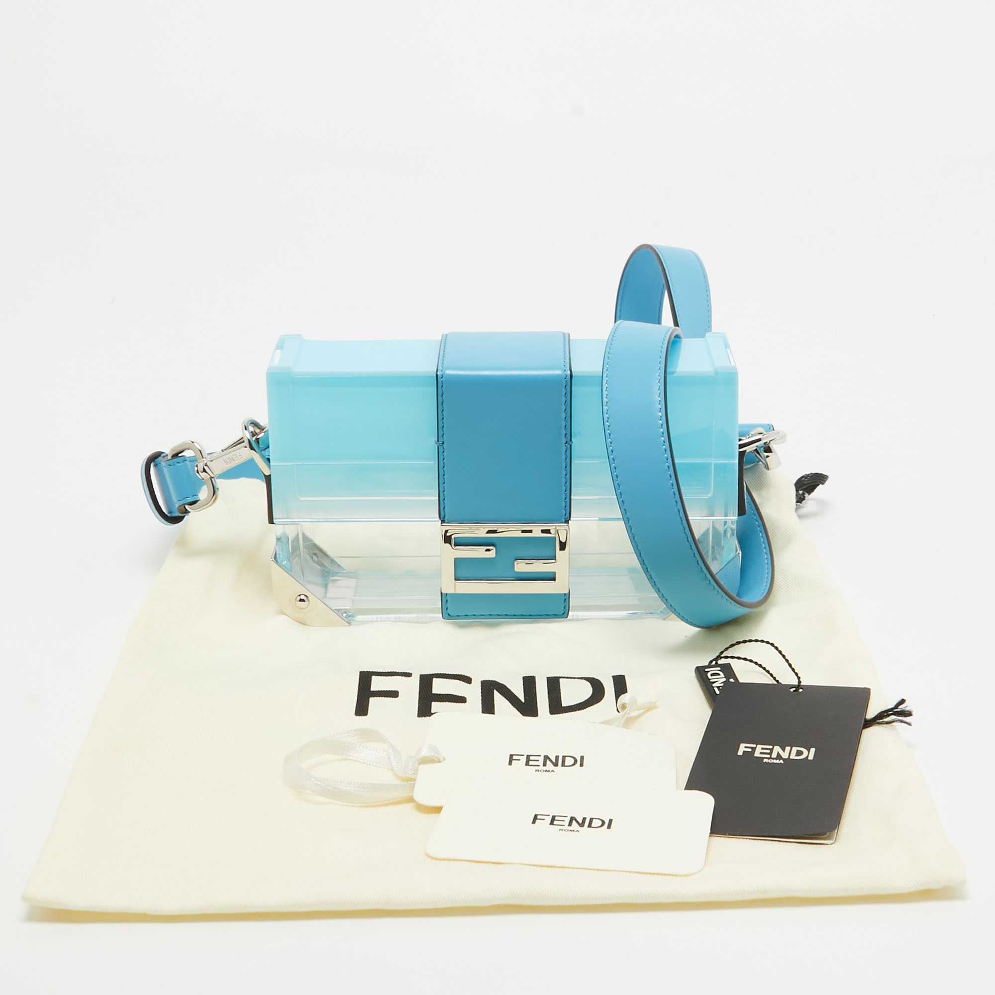 Fendi Ombre Blue Plexiglass And Leather Mini Trunk Baguette