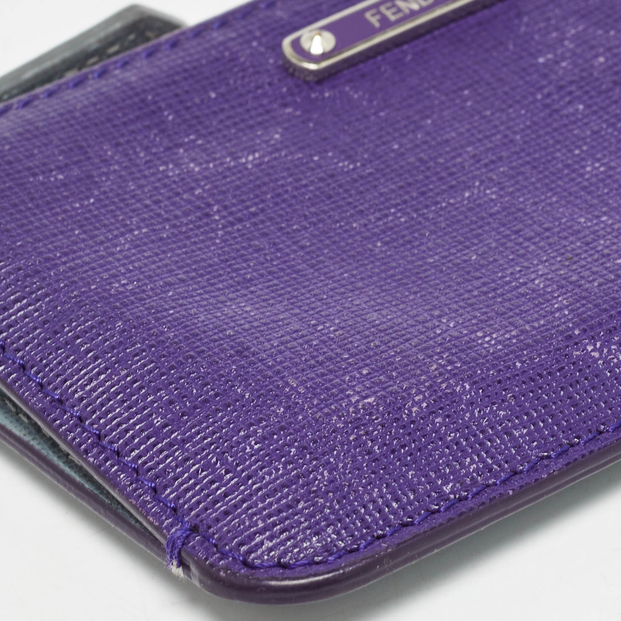 Fendi Purple/Grey Leather Zip Coin Pouch