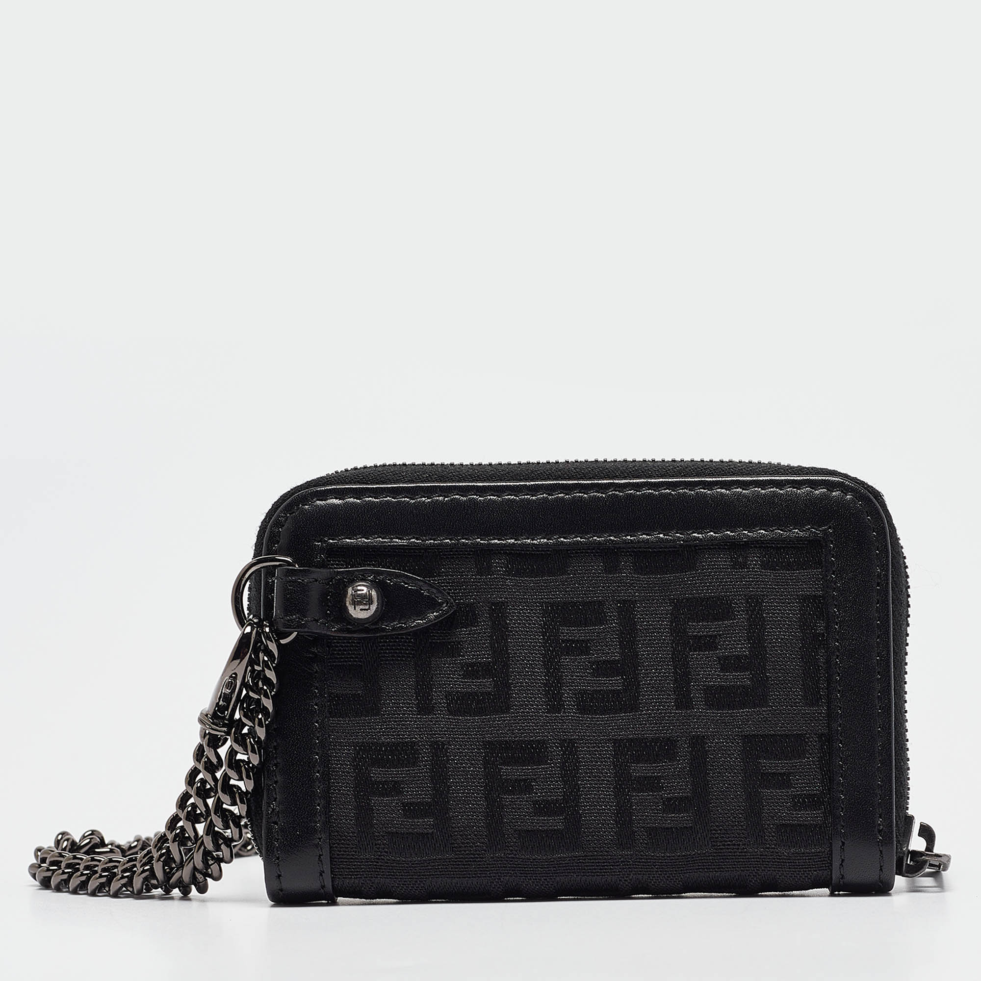 Fendi Black Zuchino Canvas And Leather Coin Purse