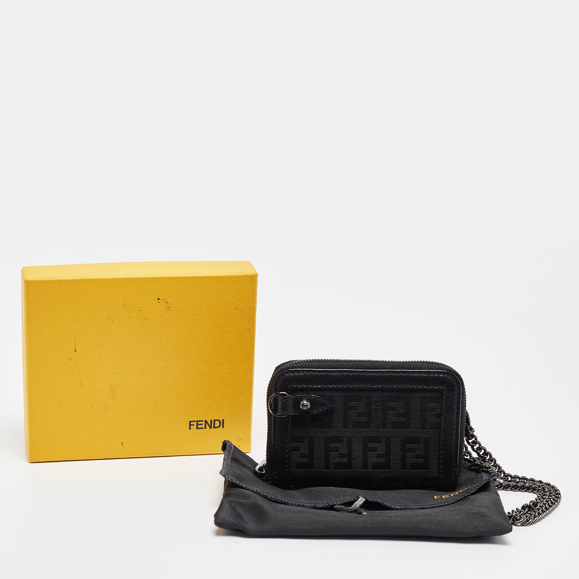 Fendi Black Zuchino Canvas And Leather Coin Purse