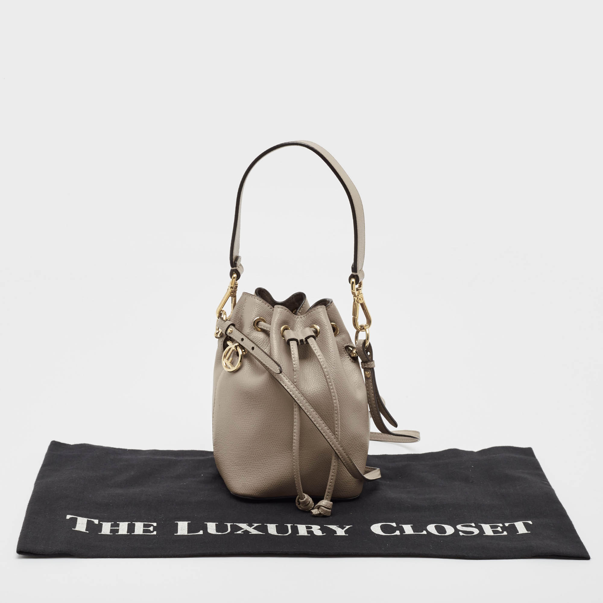 Fendi Grey Leather Mini Mon Tresor Drawstring Bucket Bag