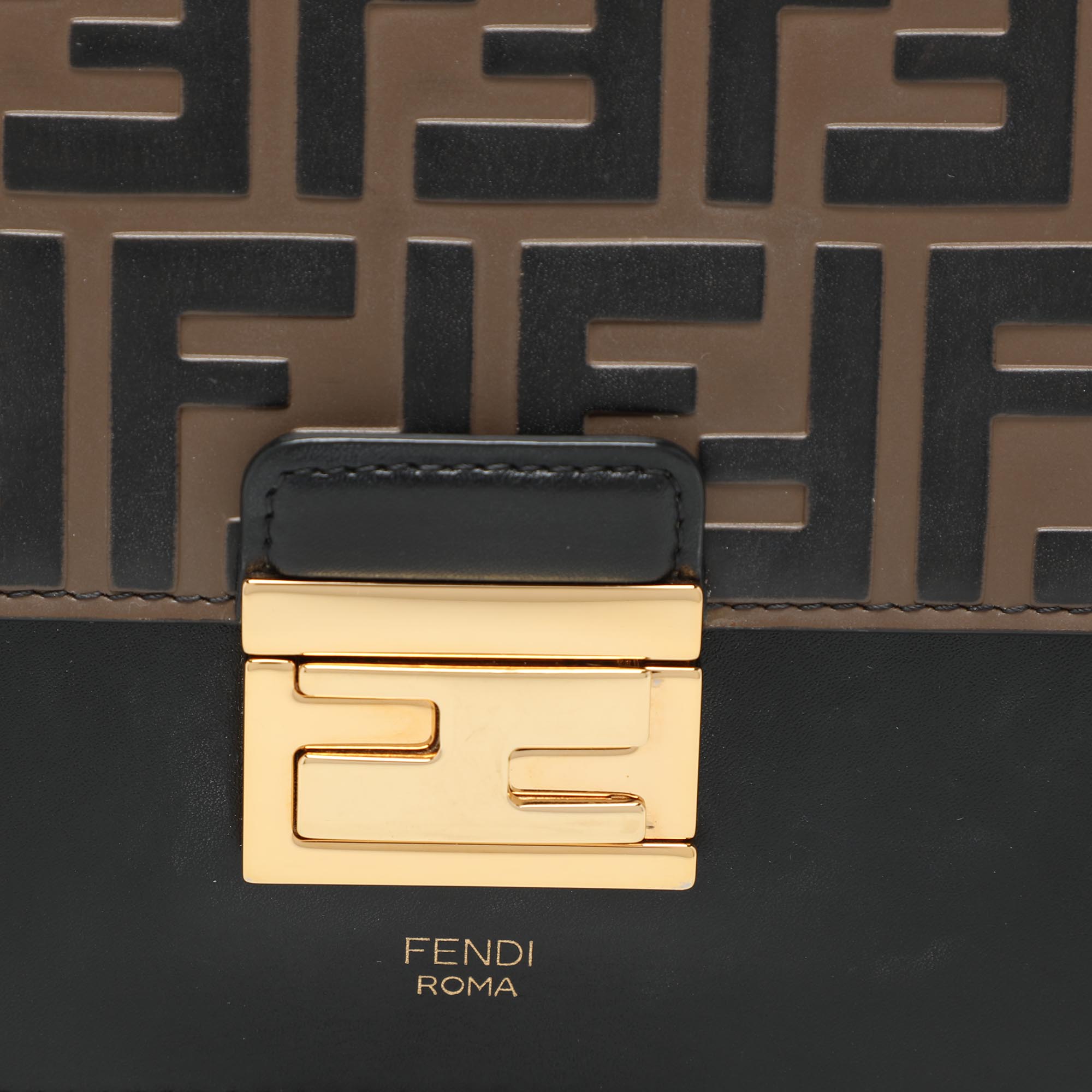 Fendi Black/Brown FF Embossed Leather Kan U Top Handle Bag