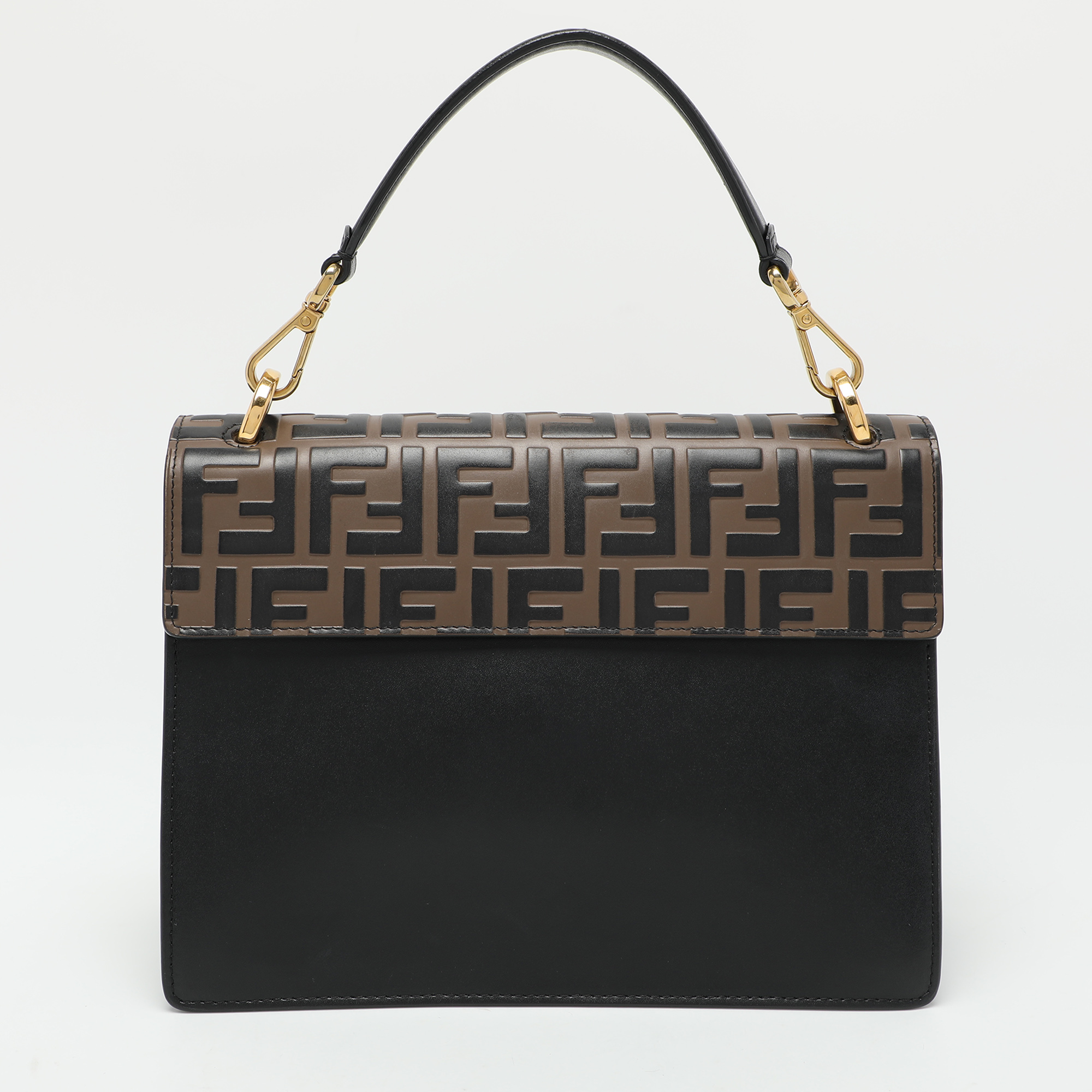 Fendi Black/Brown FF Embossed Leather Kan U Top Handle Bag