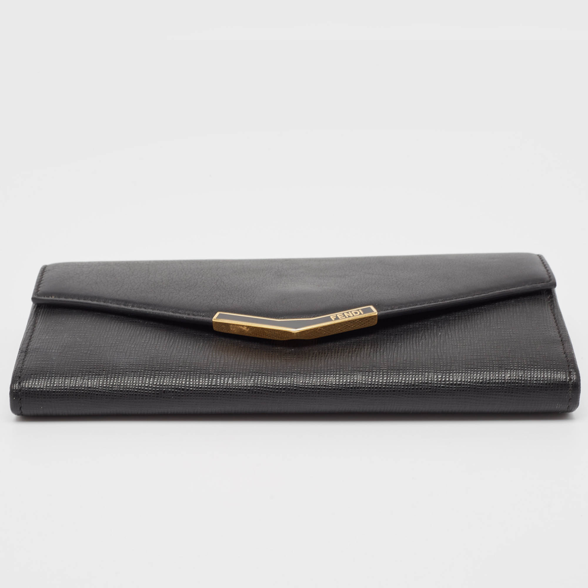 Fendi Black Leather 2Jours Continental Wallet