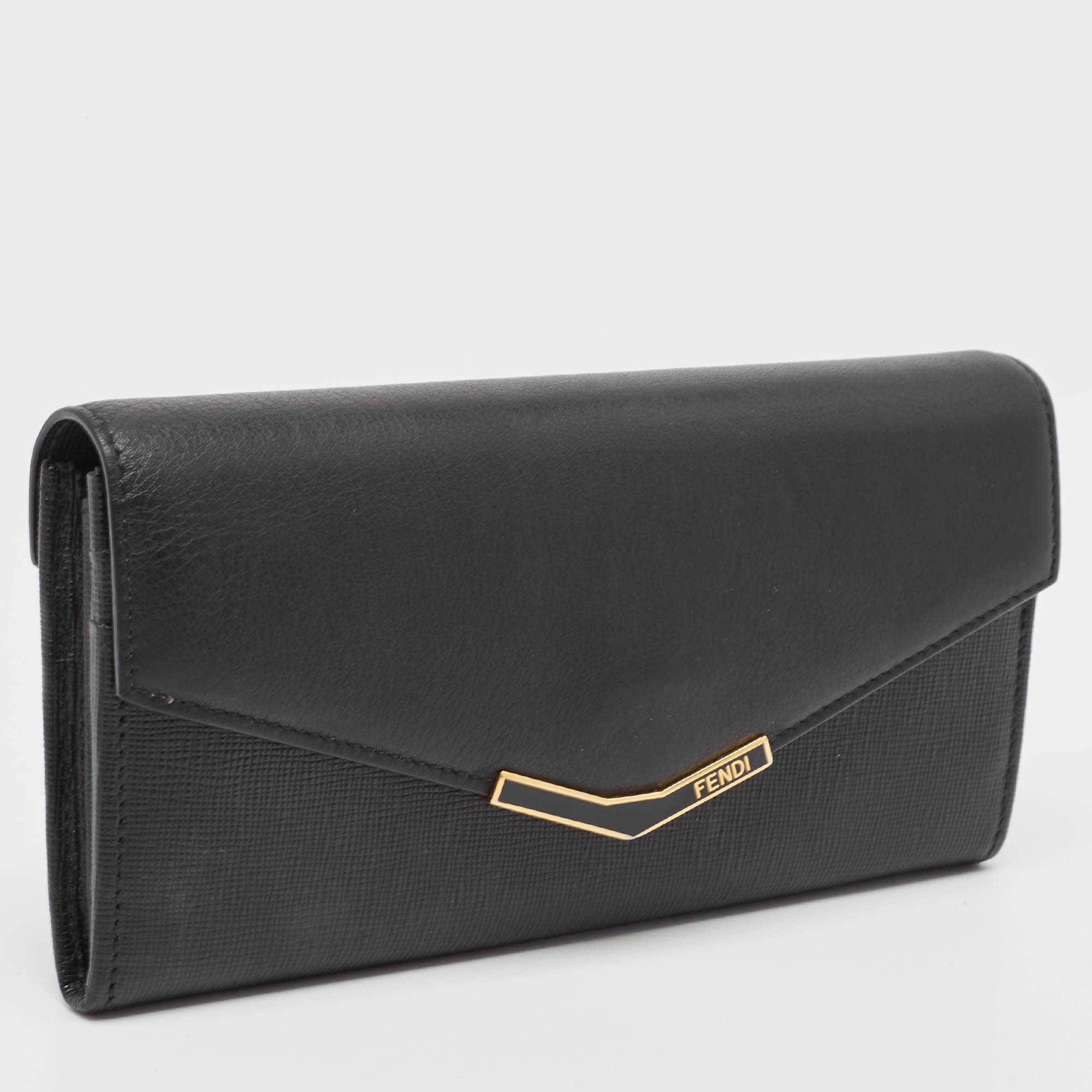 Fendi Black Leather 2Jours Continental Wallet