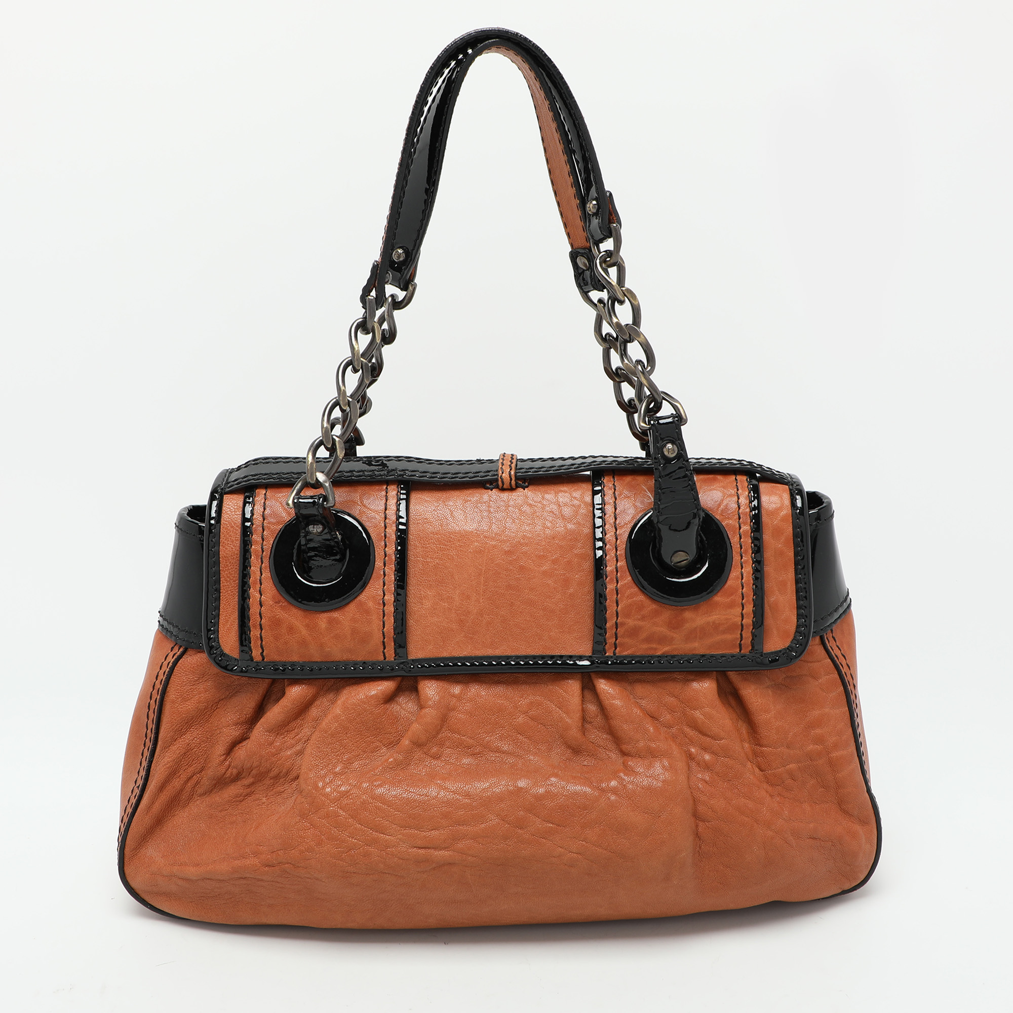 Fendi Black/Brown Patent And Leather B Shoulder Bag