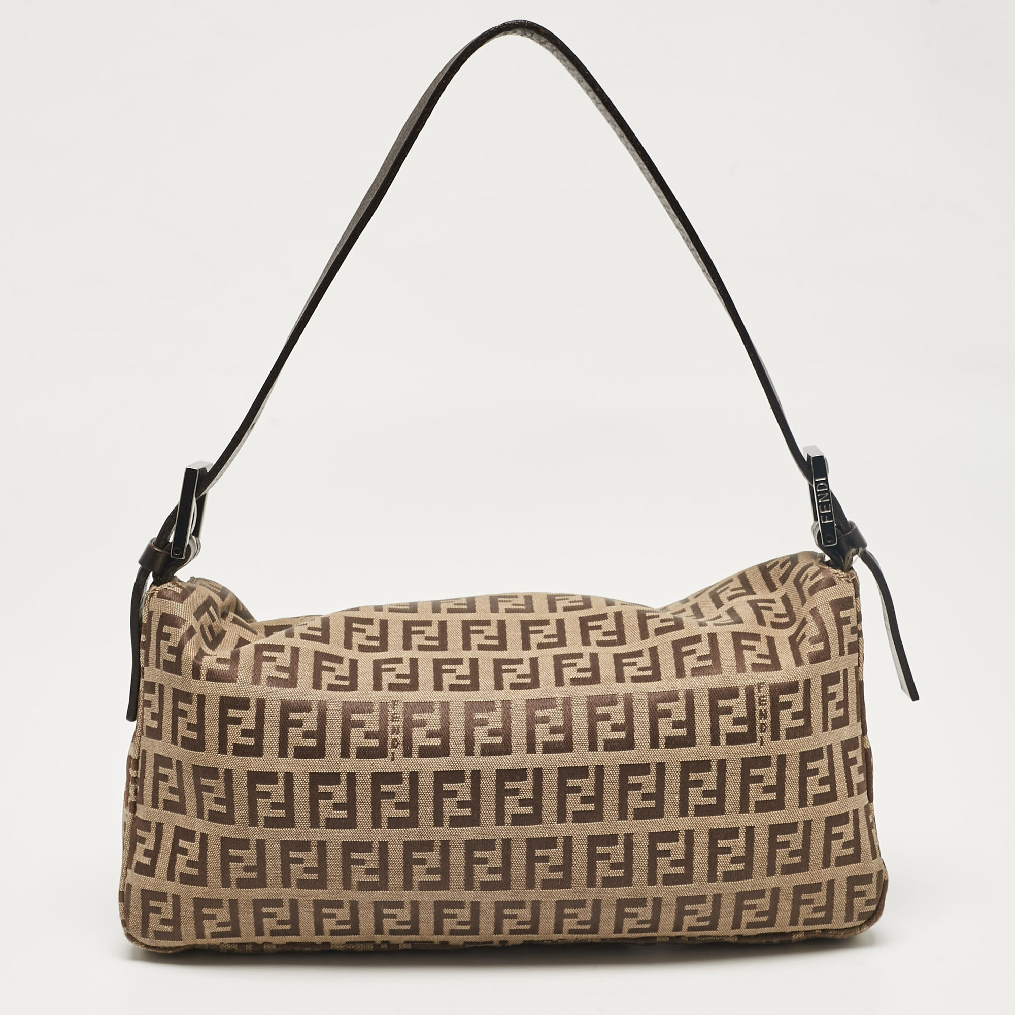 Fendi Beige/Brown Zucchino Fabric And Leather Baguette Bag