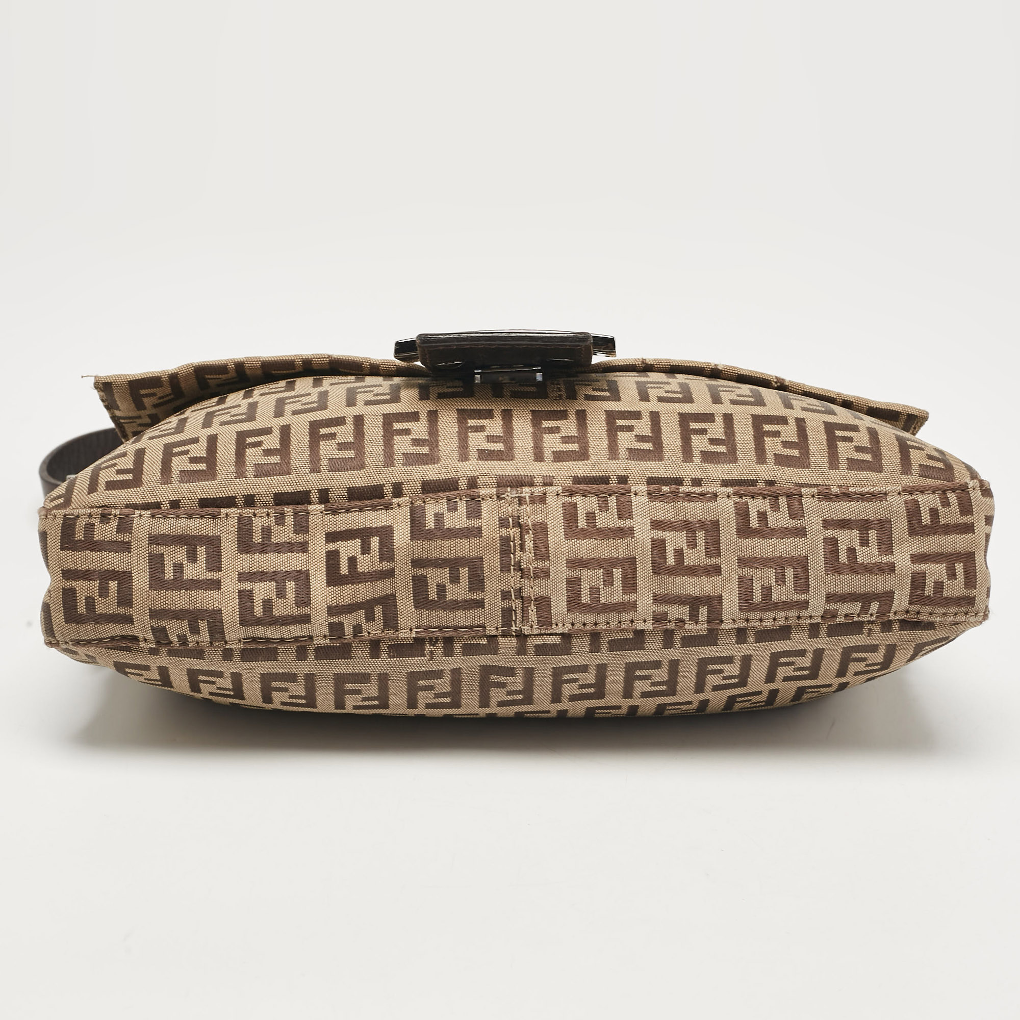 Fendi Beige/Brown Zucchino Fabric And Leather Baguette Bag