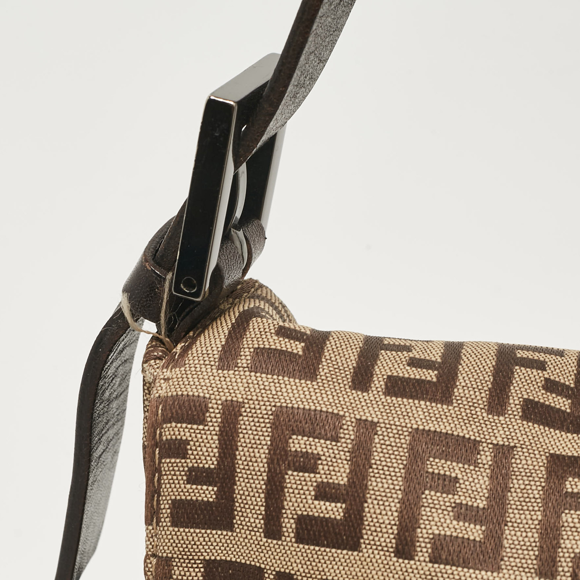 Fendi Beige/Brown Zucchino Fabric And Leather Baguette Bag