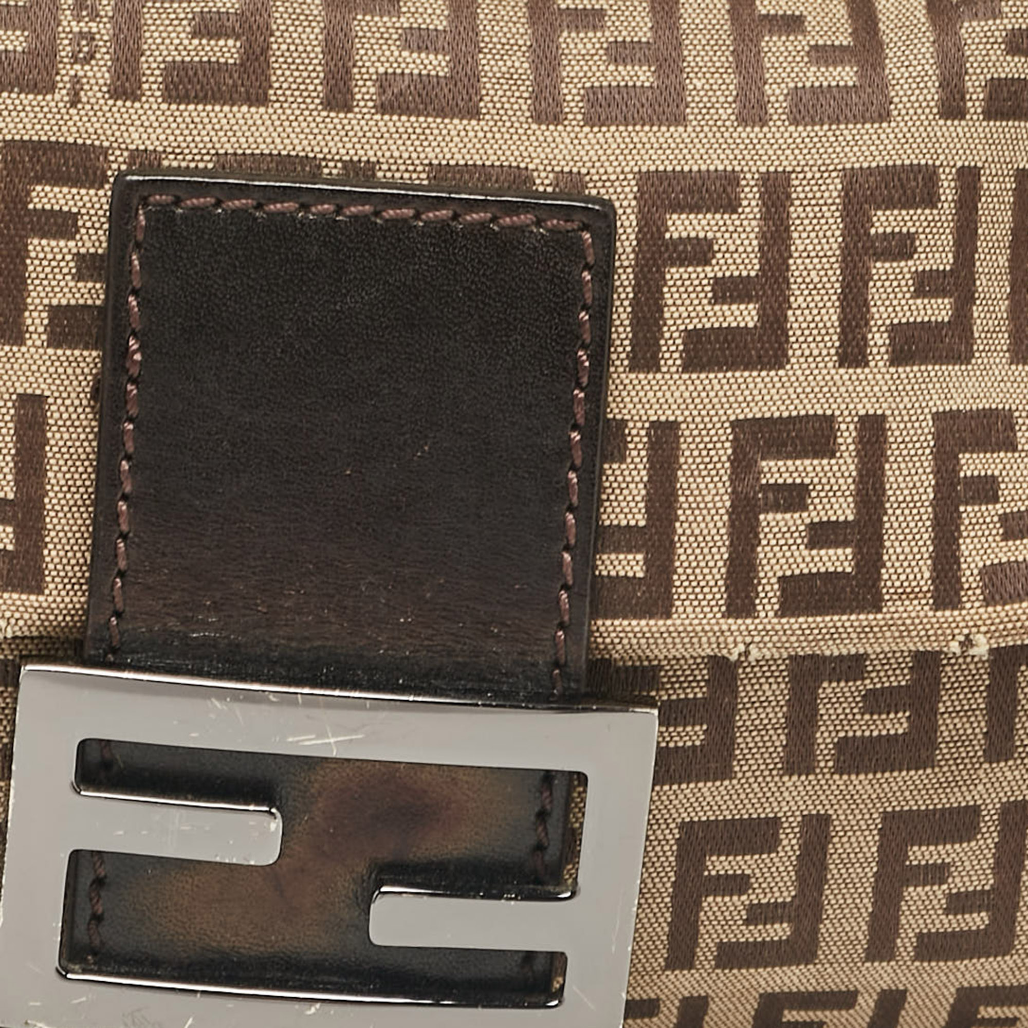 Fendi Beige/Brown Zucchino Fabric And Leather Baguette Bag