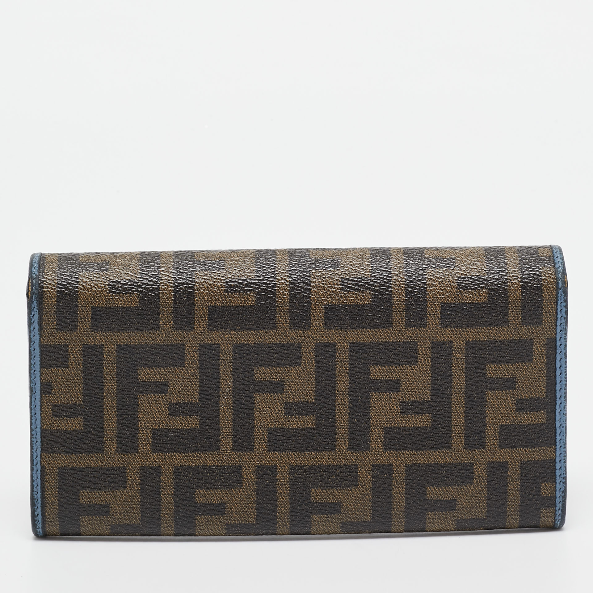 Fendi Brown/Blue Zucca Coated Canvas And Leather Flap Continental Wallet