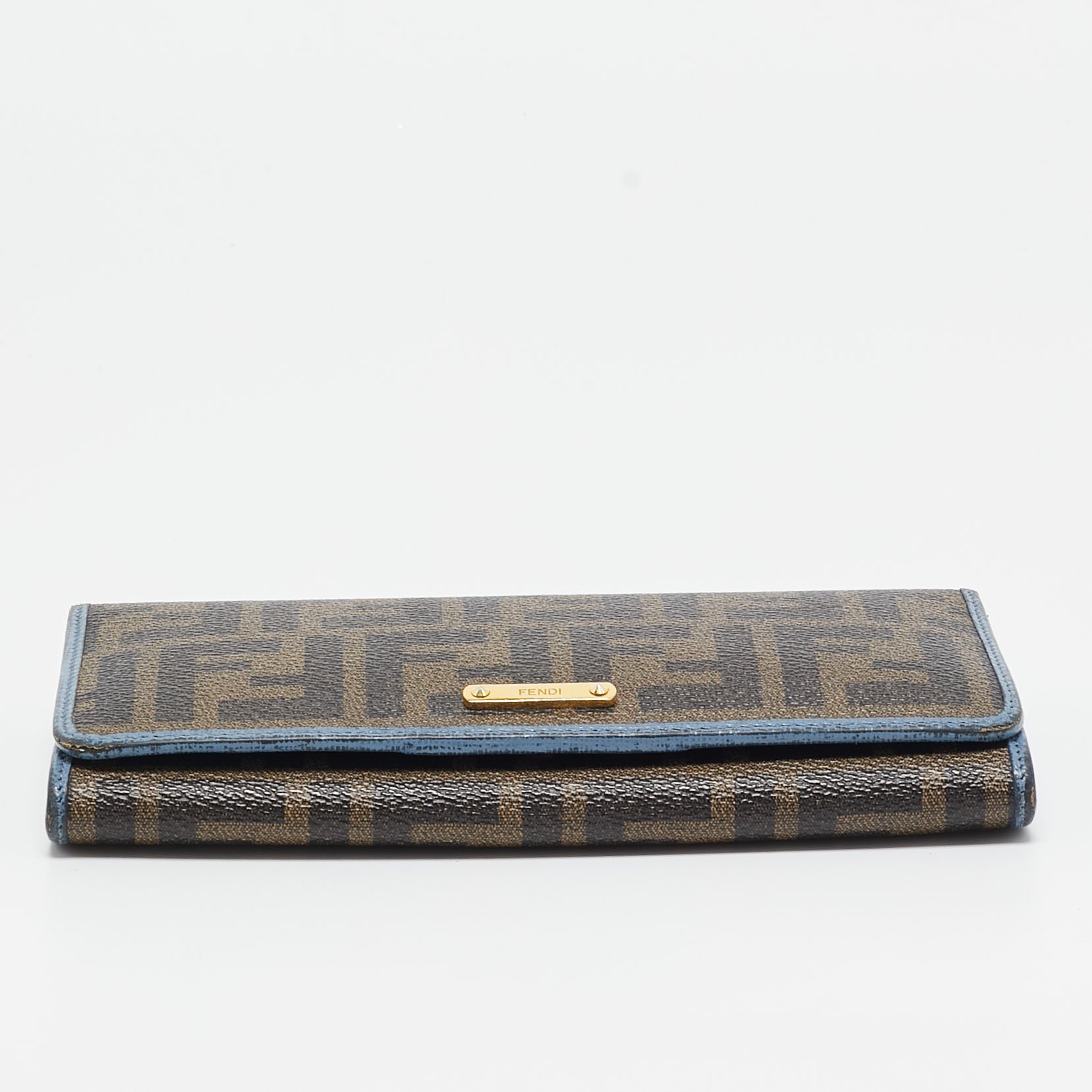 Fendi Brown/Blue Zucca Coated Canvas And Leather Flap Continental Wallet