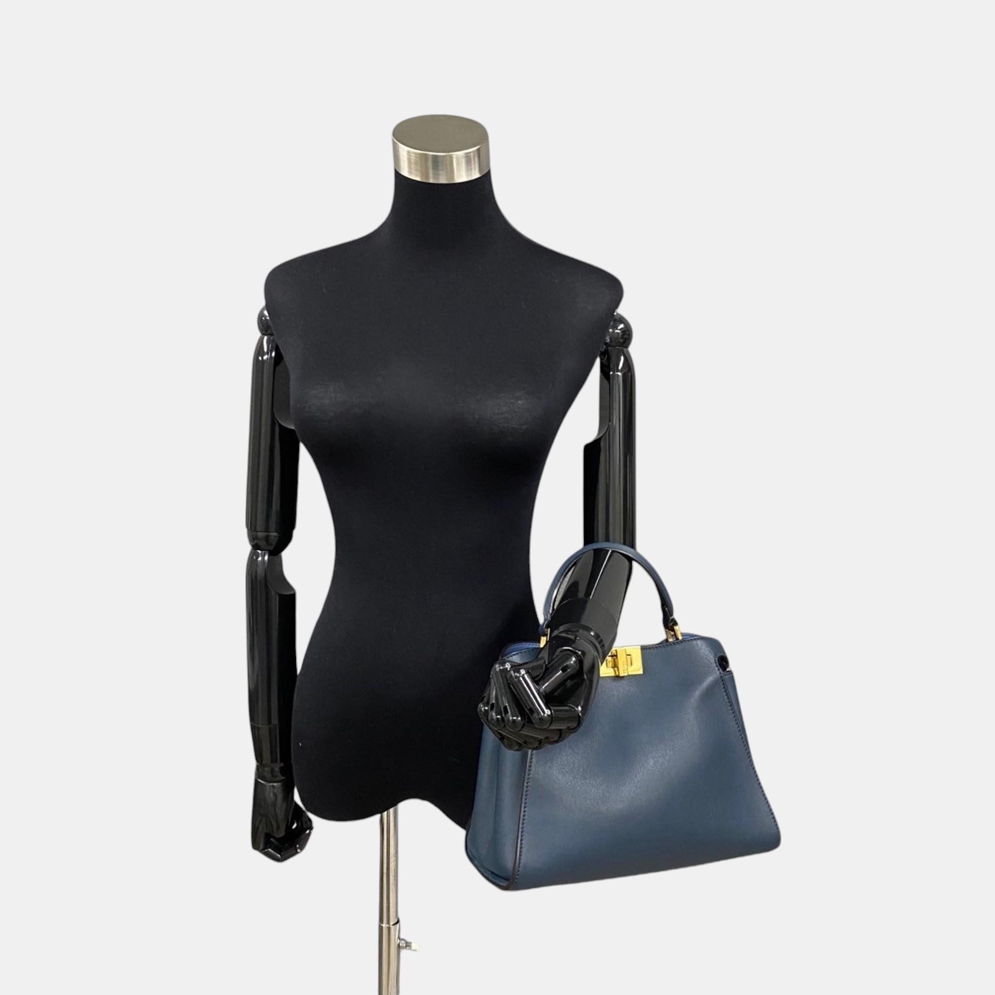 Fendi Navy Blue Peekaboo Leather Handbag