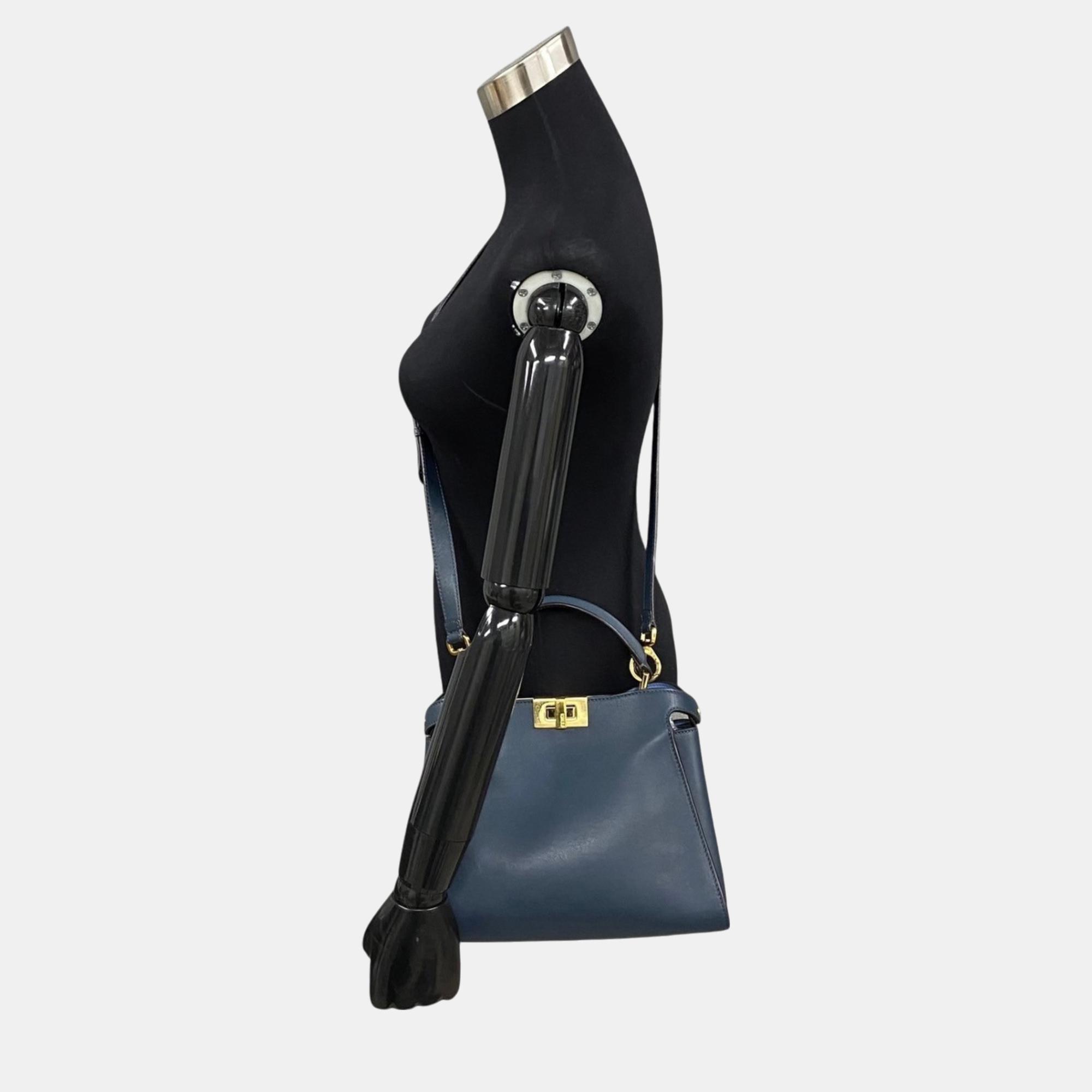 Fendi Navy Blue Peekaboo Leather Handbag