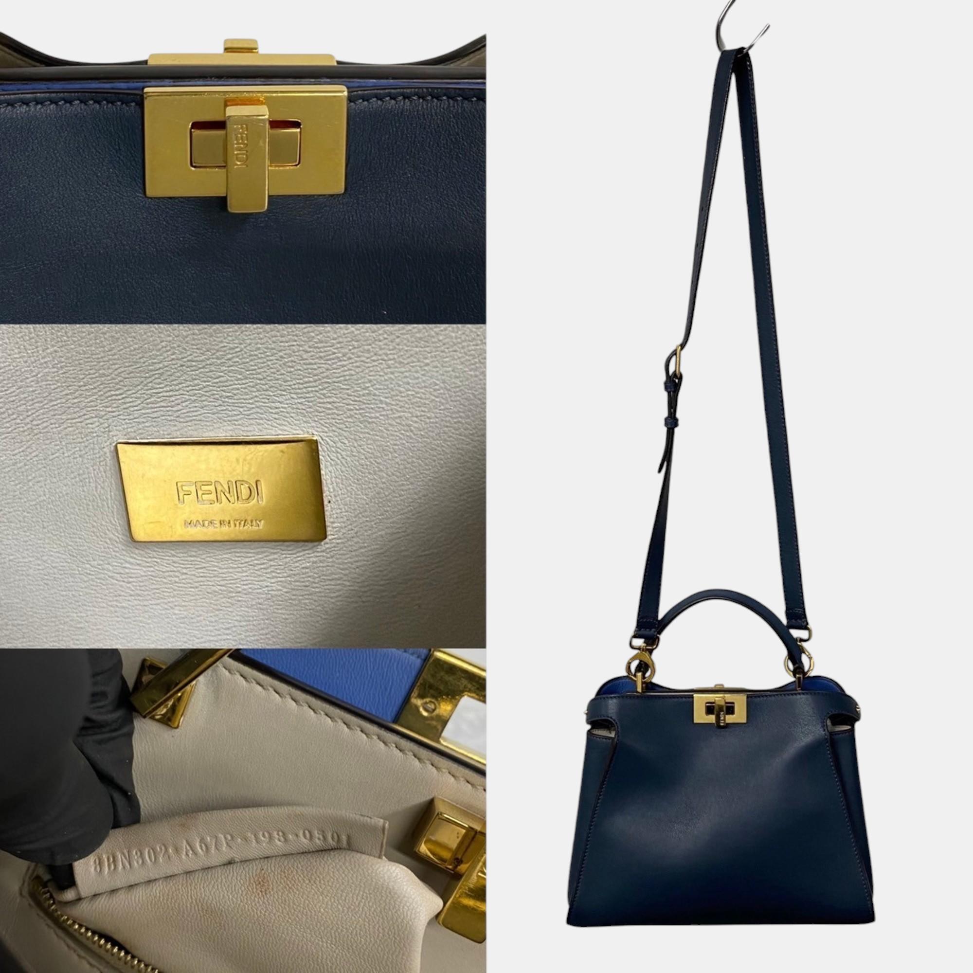 Fendi Navy Blue Peekaboo Leather Handbag