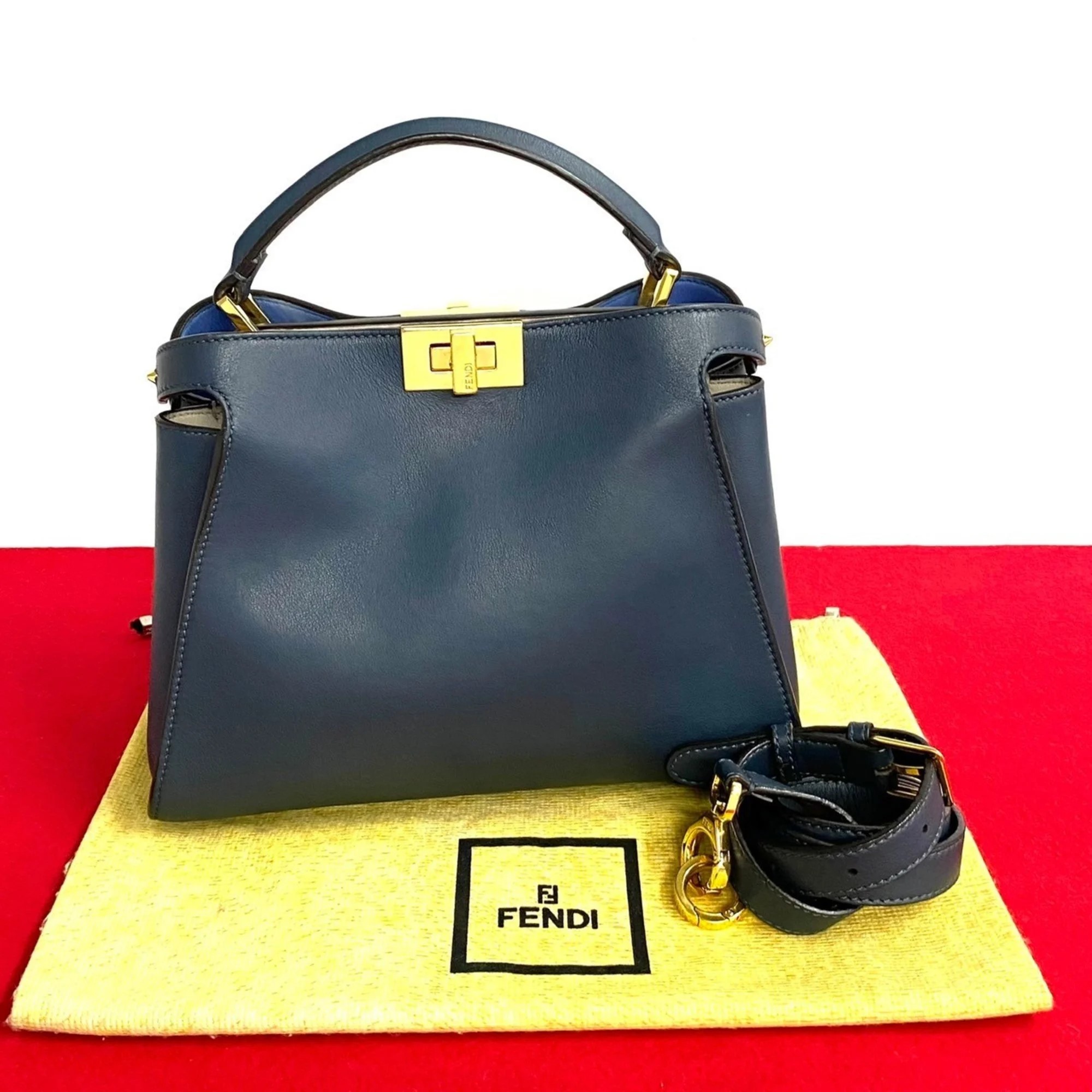 Fendi Navy Blue Peekaboo Leather Handbag