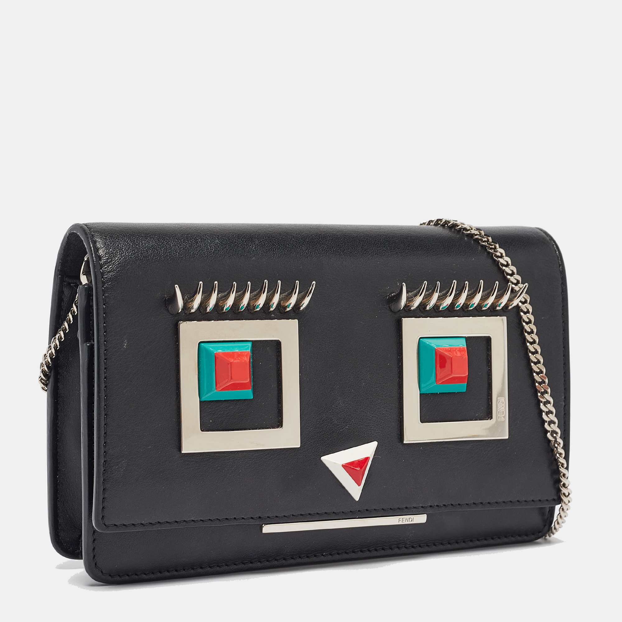 Fendi Black Leather Hypnoteyes Wallet On Chain