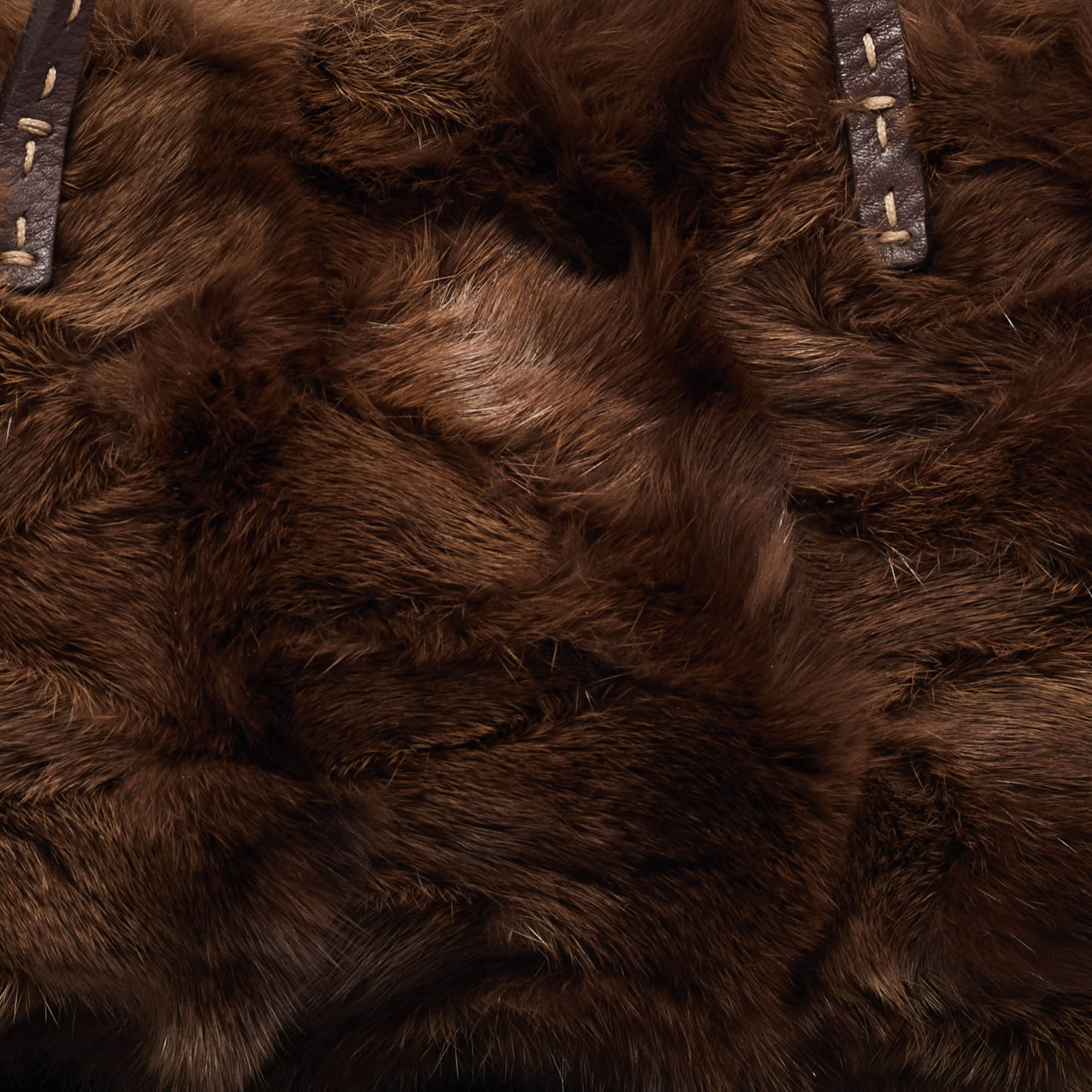 Fendi Brown Mink Fur And Leather Selleria Tote