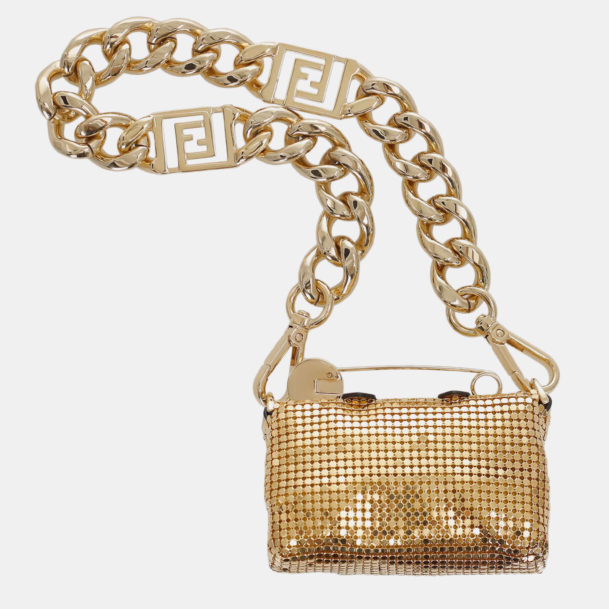 Fendi X Versace Gold Metal Fendace Nano Baguete Bag