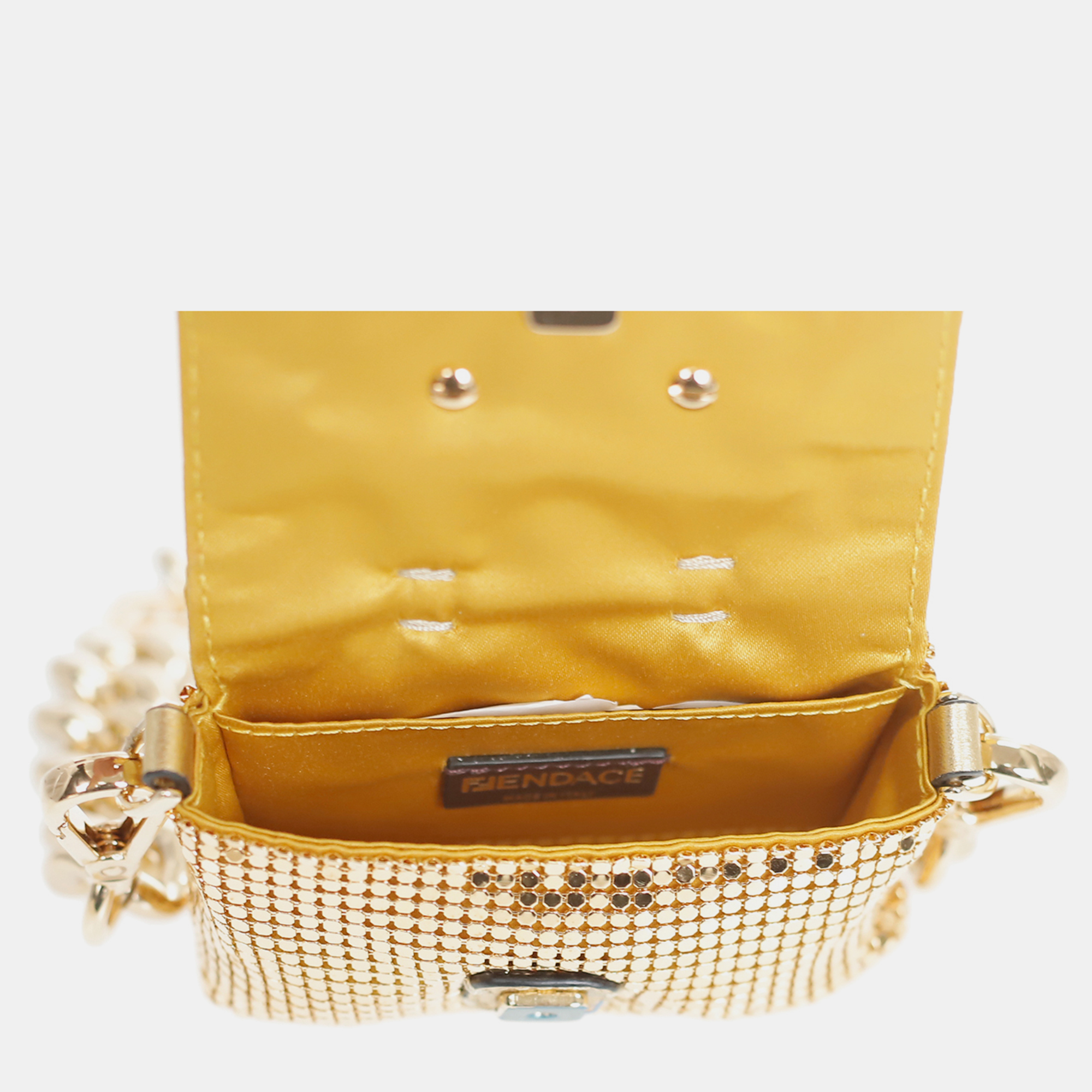 Fendi X Versace Gold Metal Fendace Nano Baguete Bag