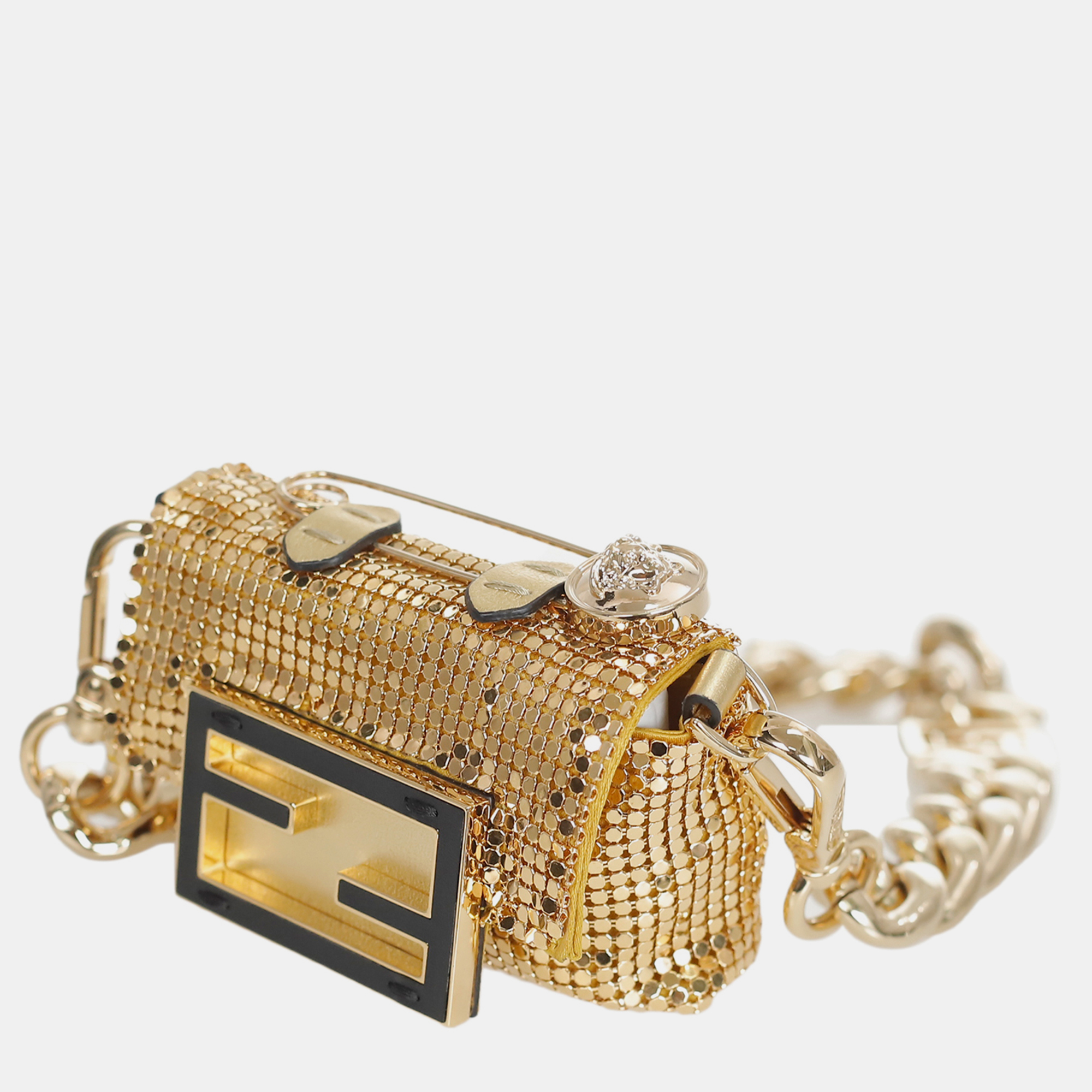 Fendi X Versace Gold Metal Fendace Nano Baguete Bag