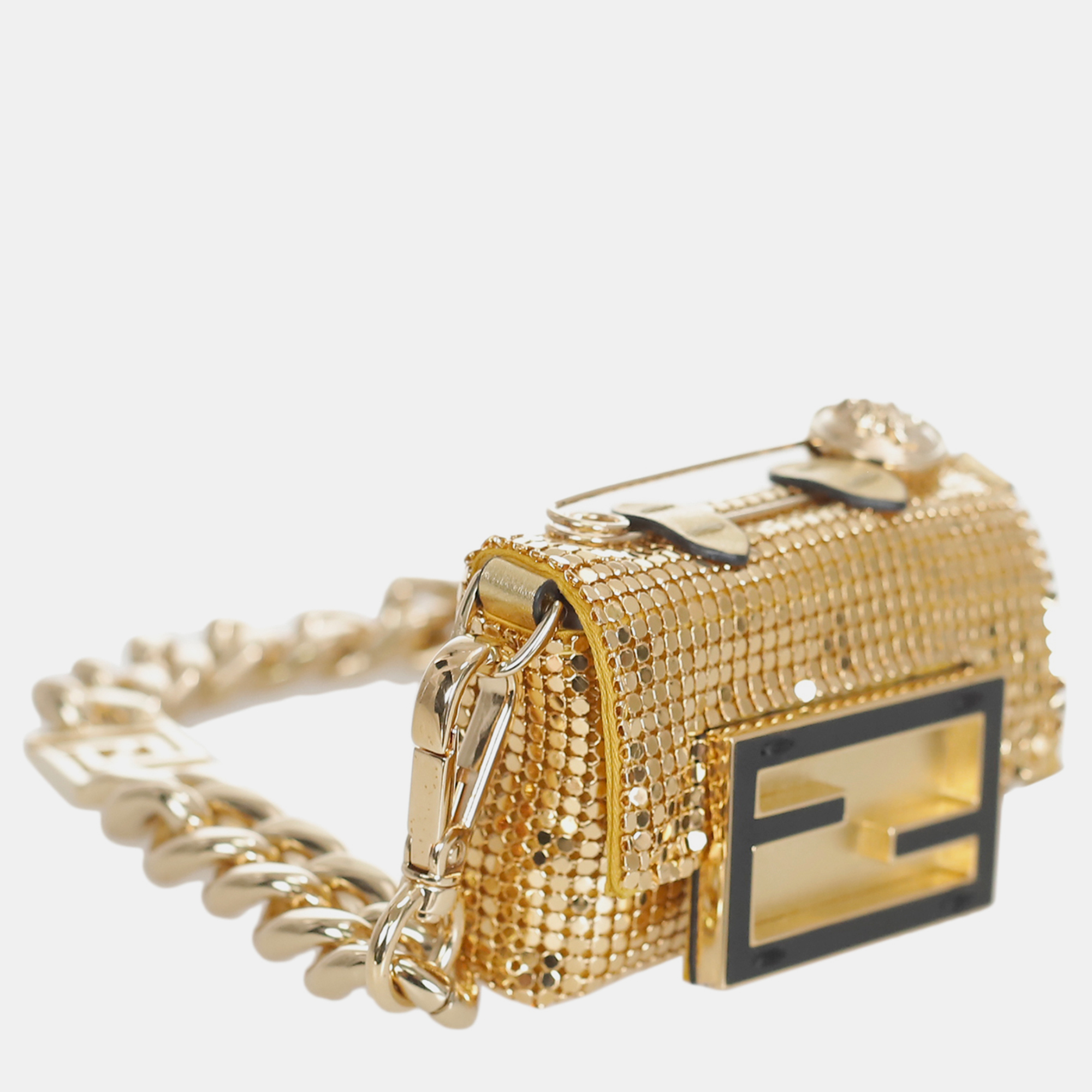 Fendi X Versace Gold Metal Fendace Nano Baguete Bag