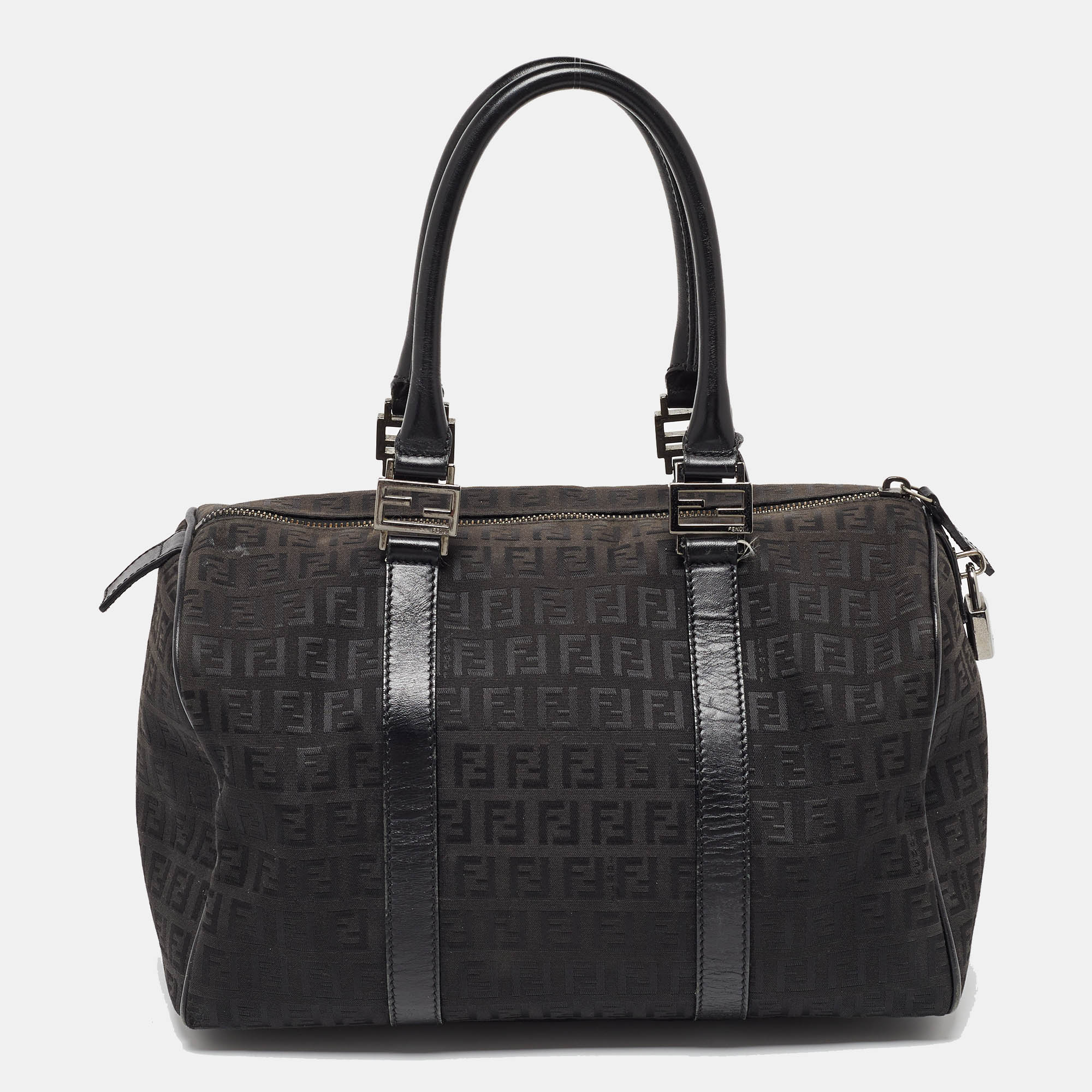 Fendi Black Zucchino Canvas And Leather Forever Bauletto Boston Bag