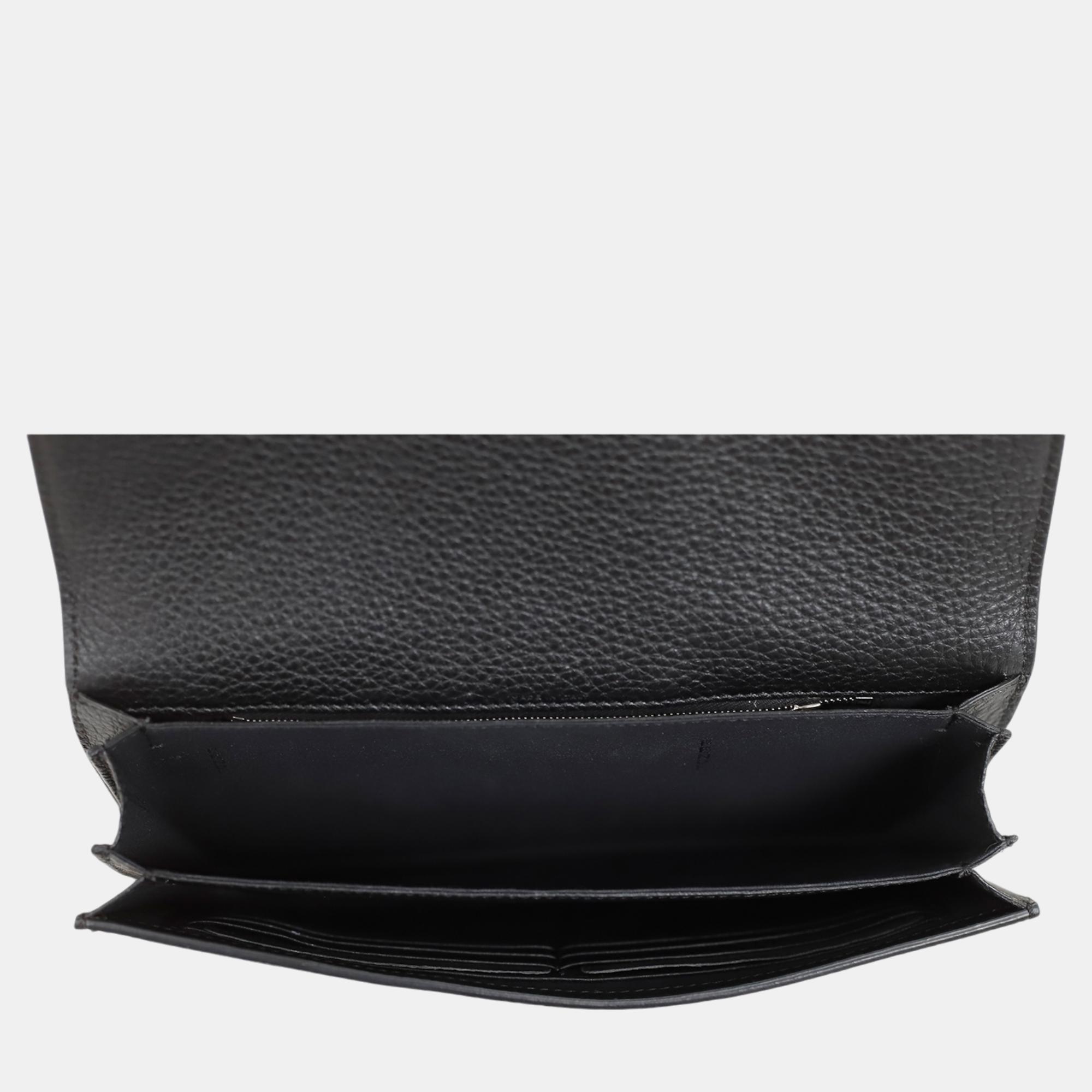 Fendi Black Leather Selleria FF Baguette Clutch