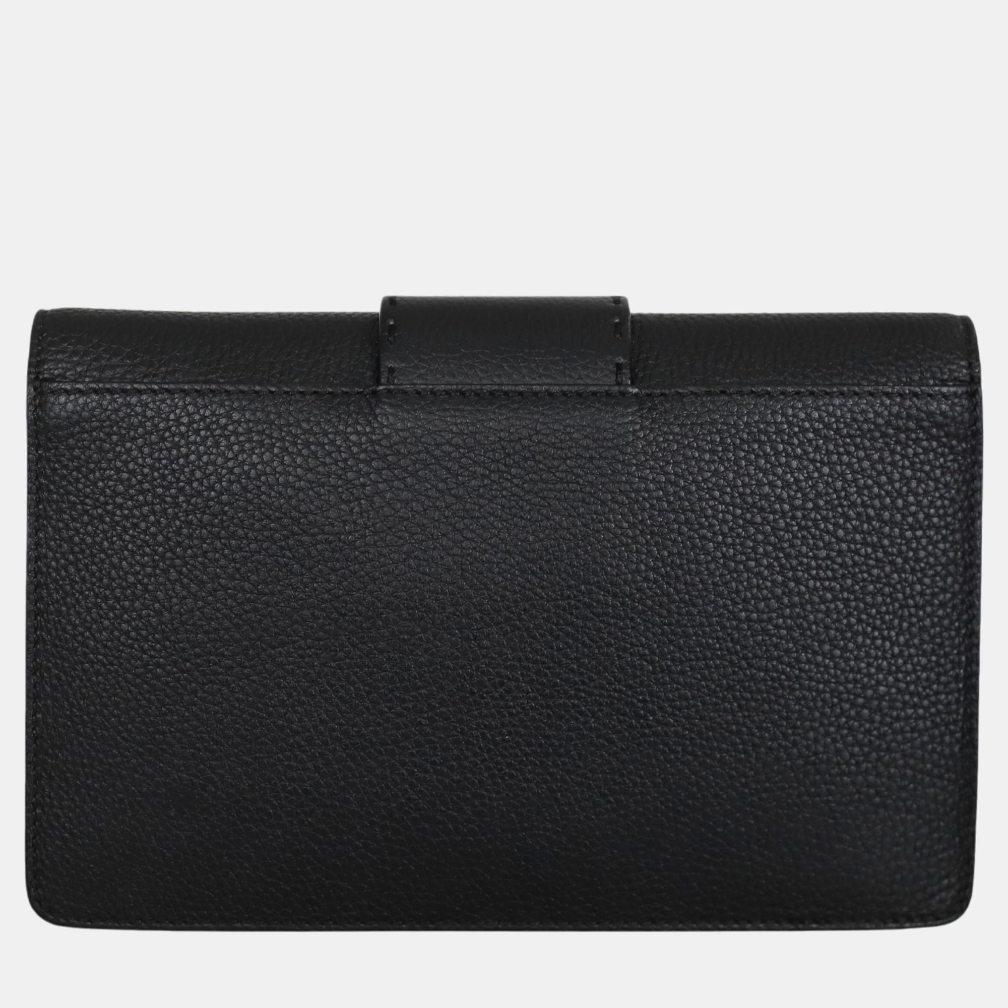 Fendi Black Leather Selleria FF Baguette Clutch