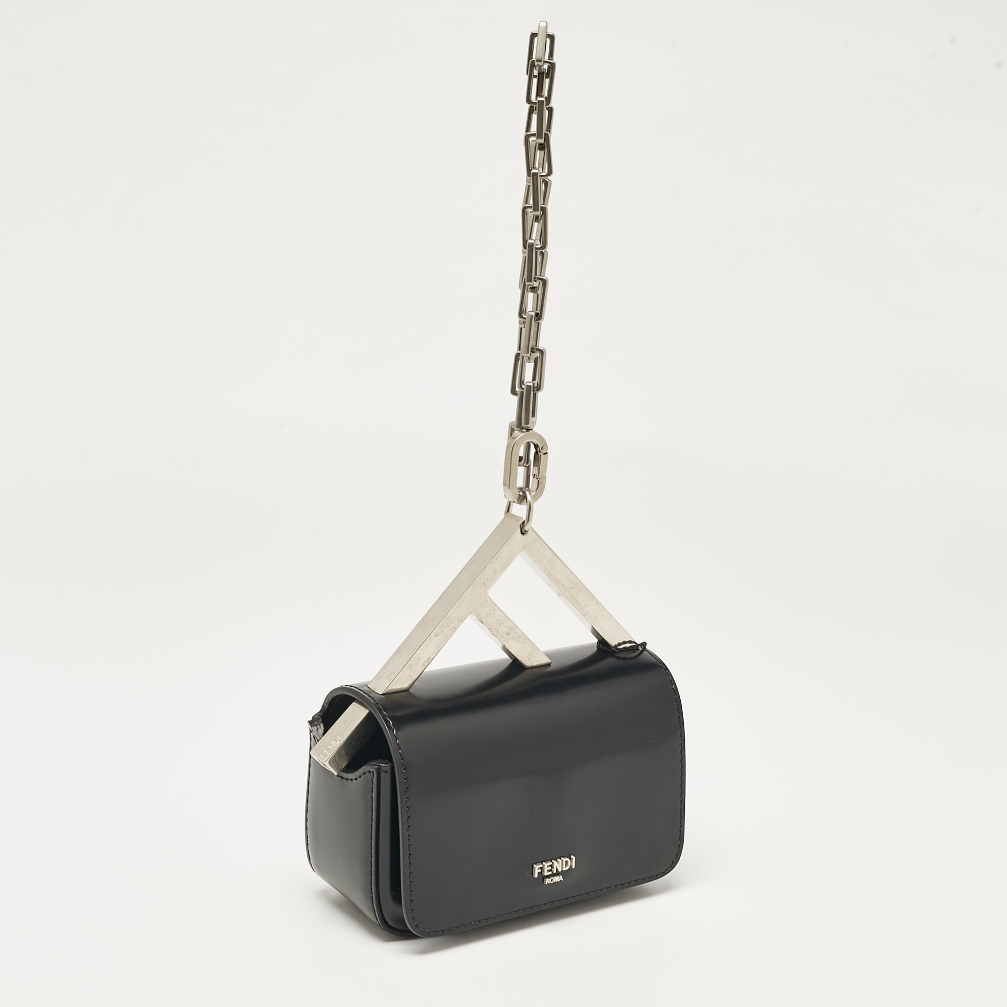 Fendi Black Leather Nano F Chain Clutch