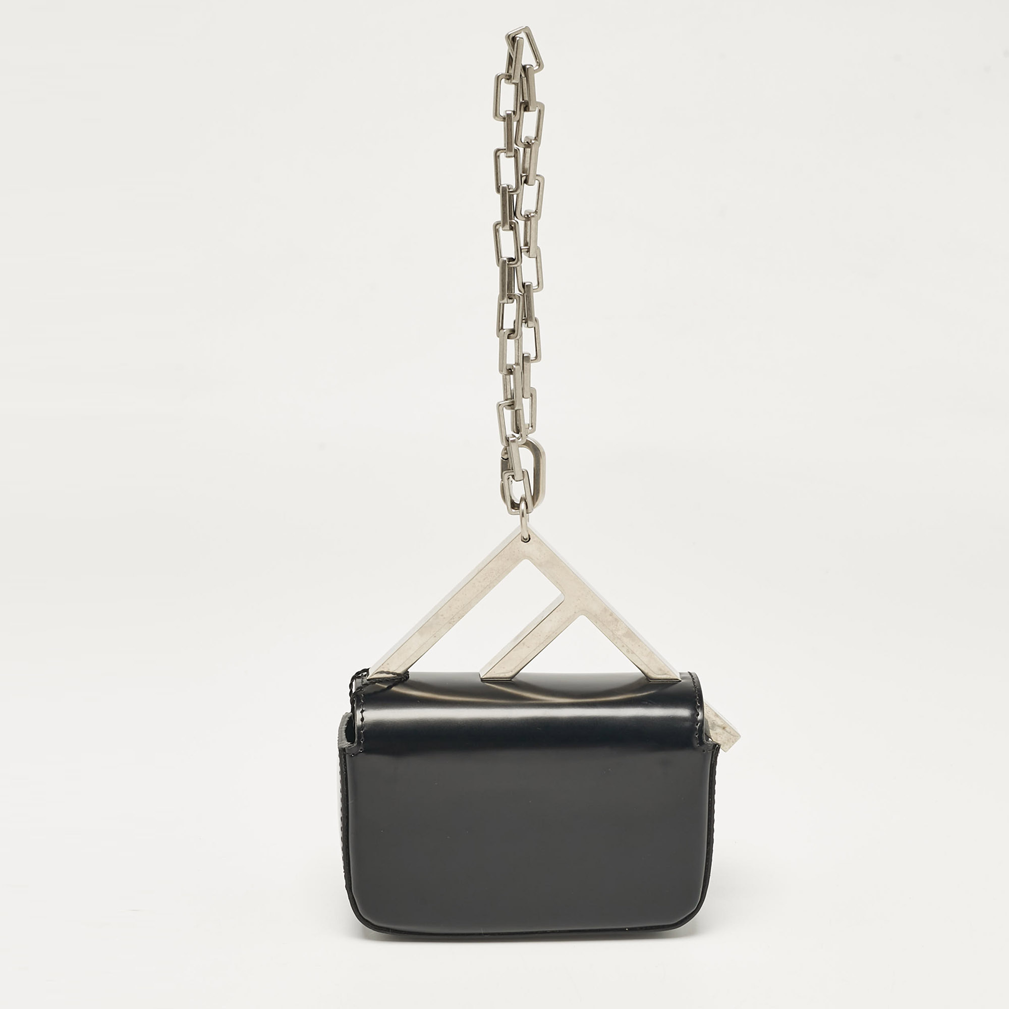 Fendi Black Leather Nano F Chain Clutch