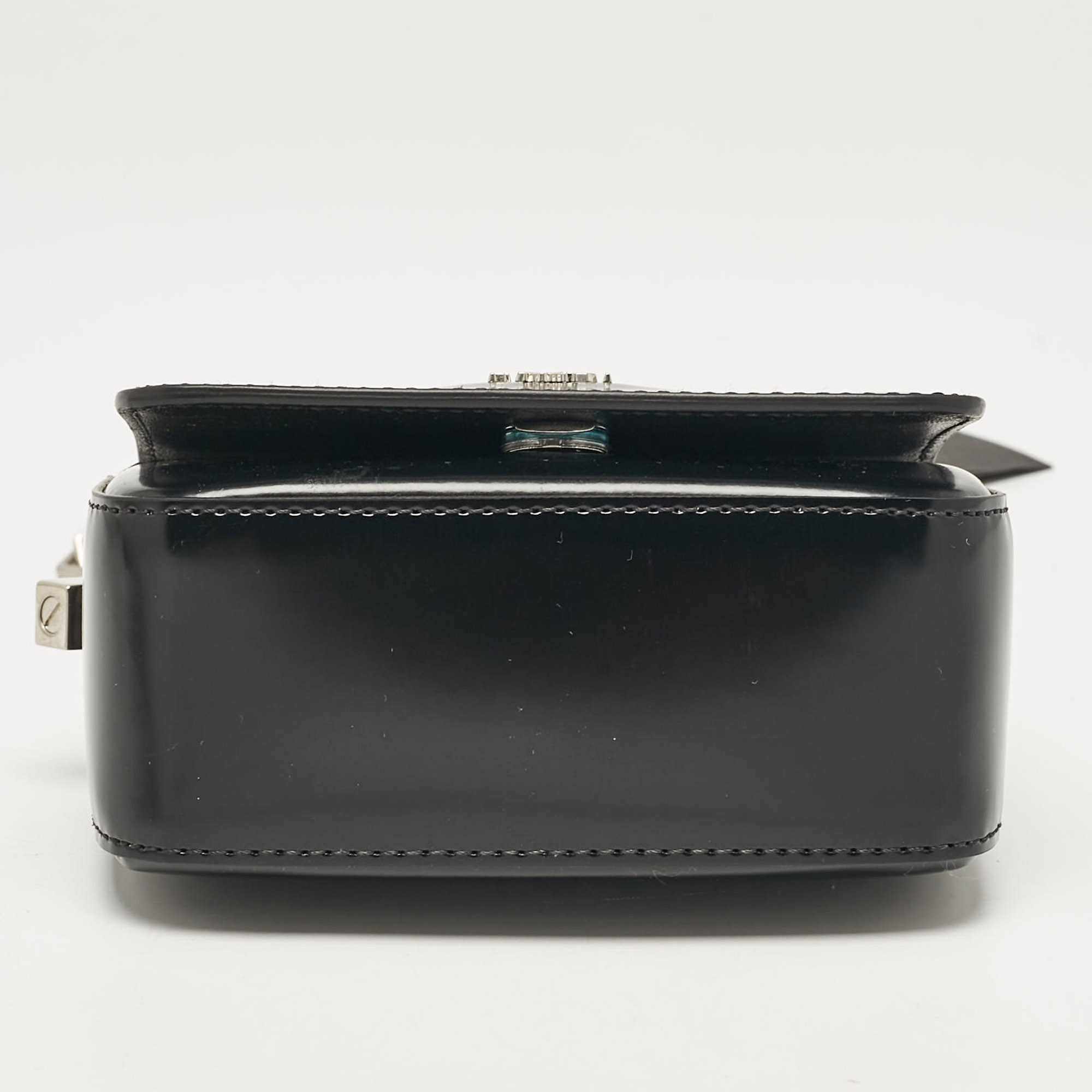 Fendi Black Leather Nano F Chain Clutch