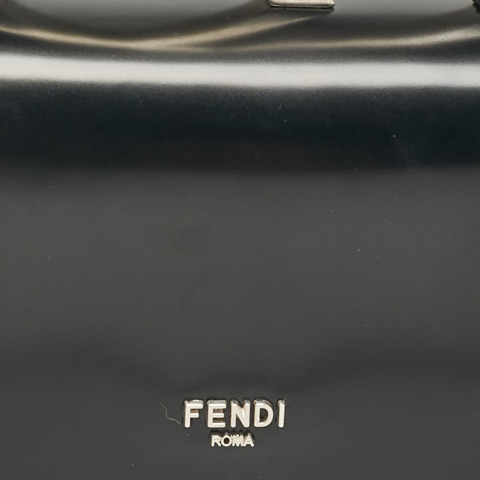 Fendi Black Leather Nano F Chain Clutch