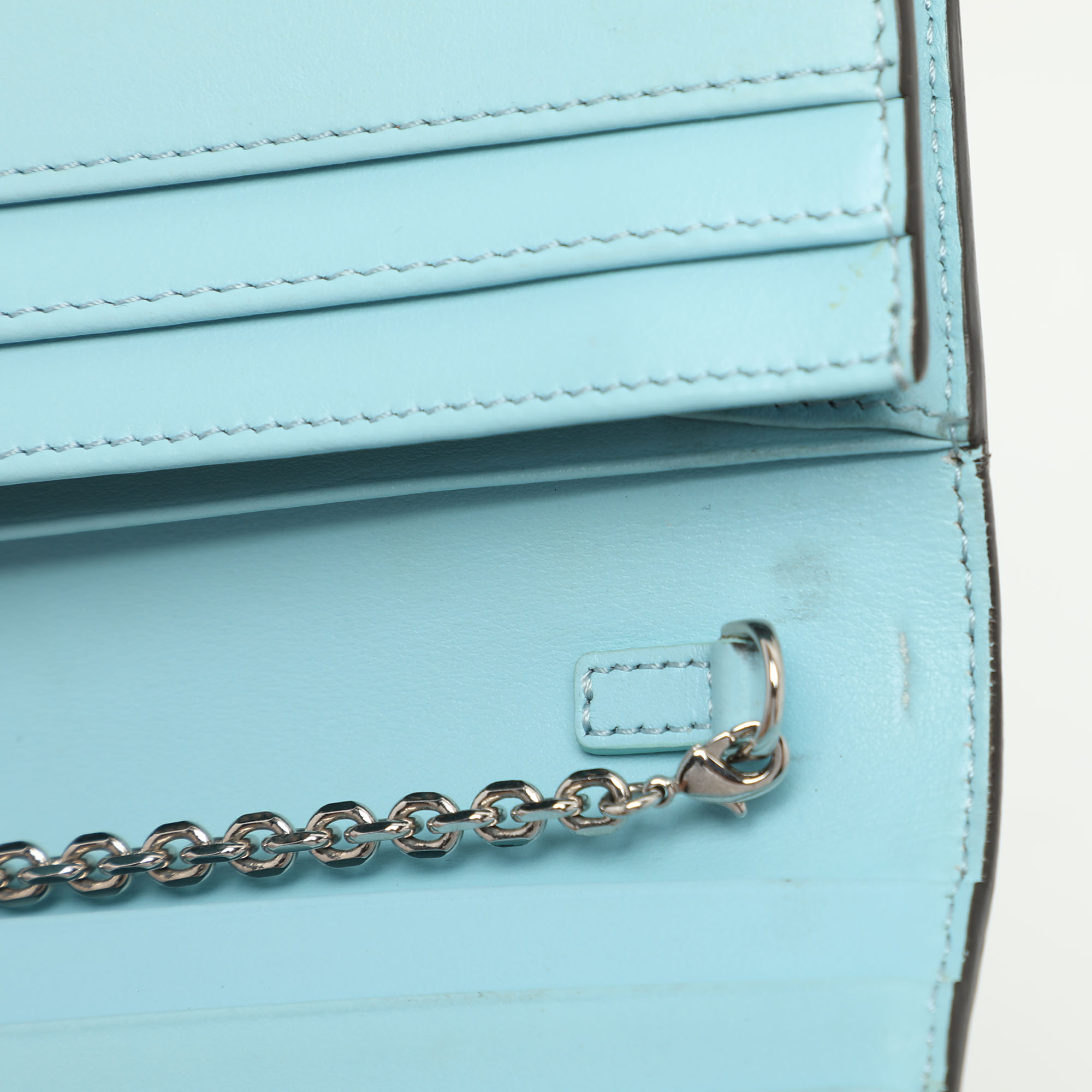 Fendi Blue Leather Embellished Wallet On Chain