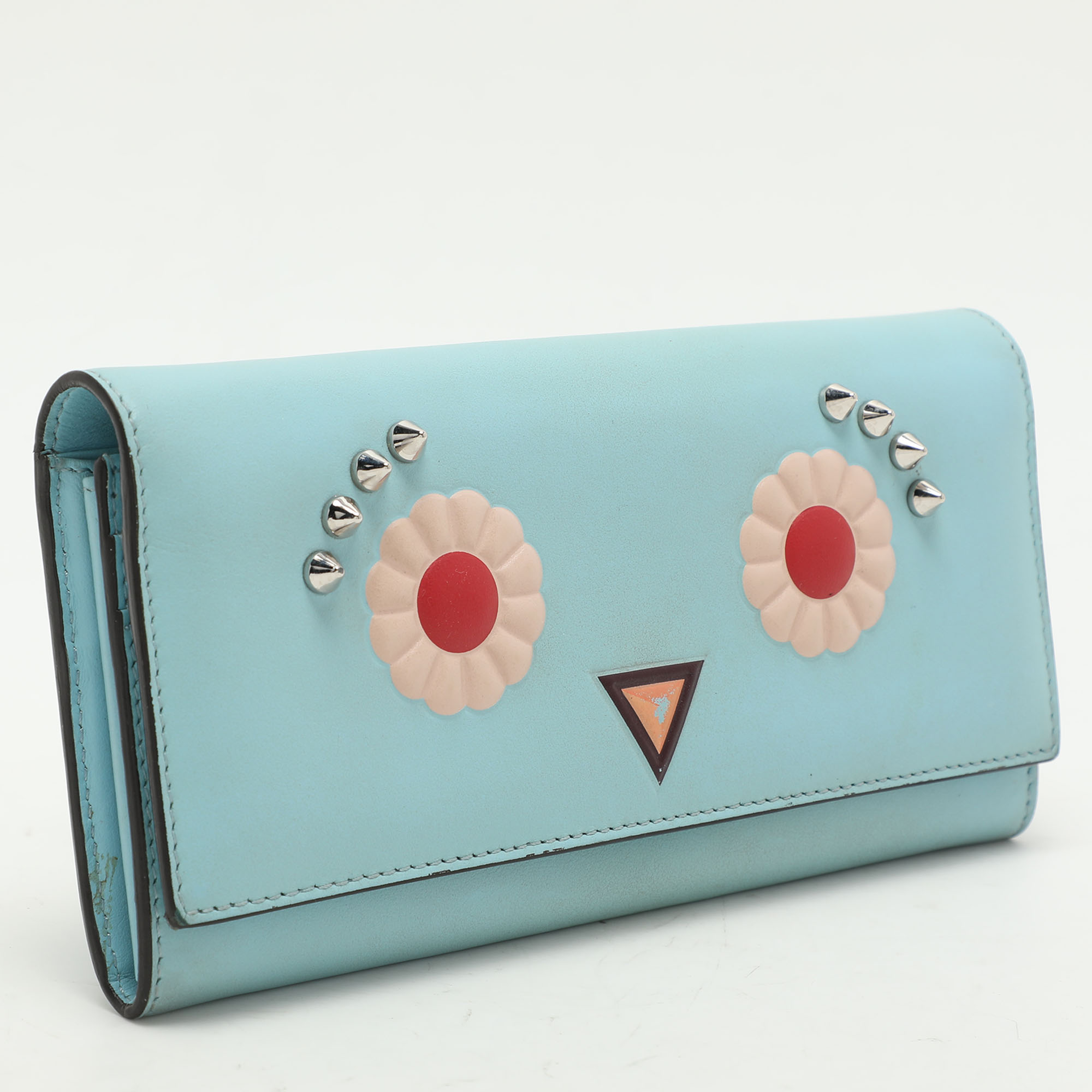 Fendi Blue Leather Embellished Wallet On Chain