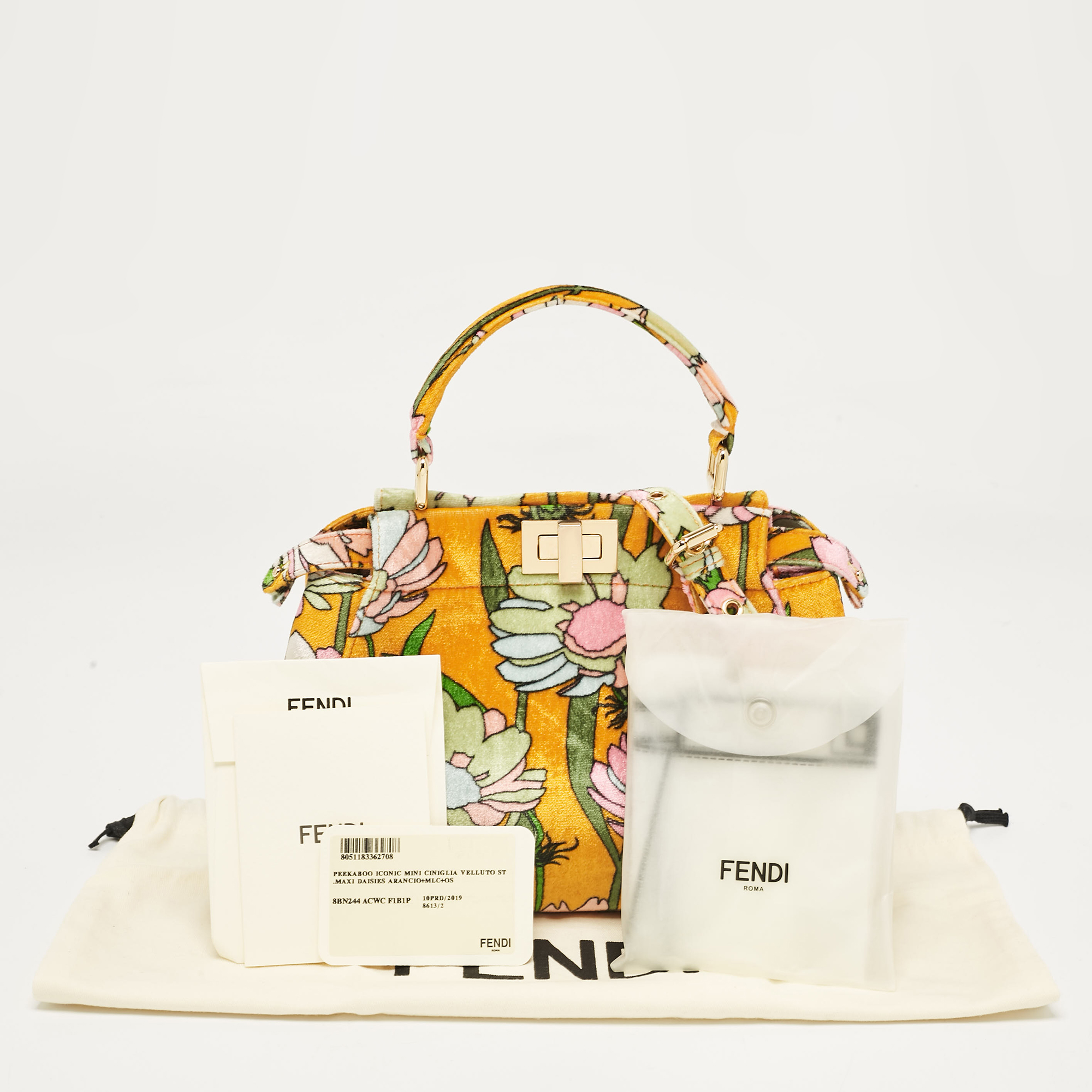 Fendi Multicolor Velvet Mini Floral Peekaboo Top Handle Bag