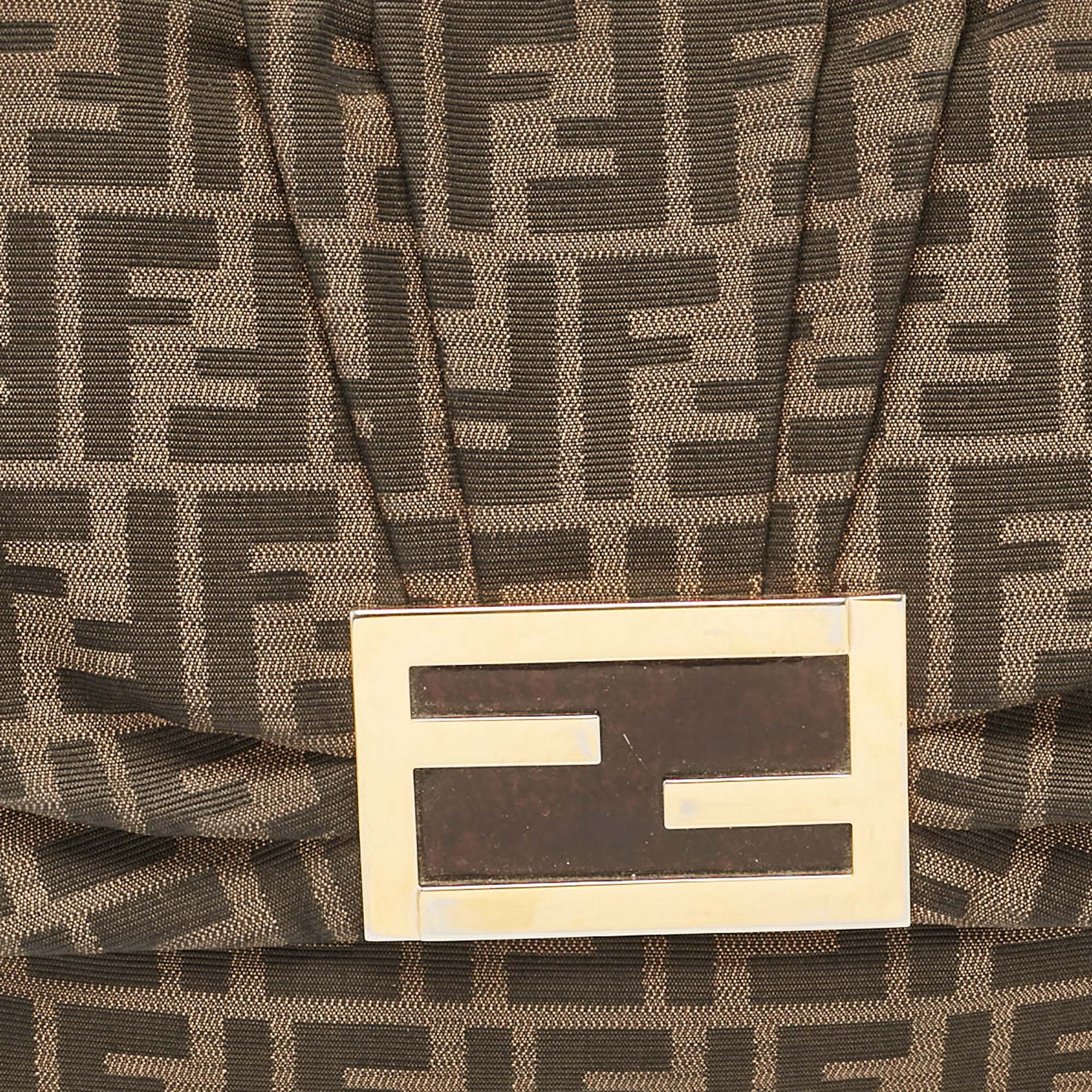 Fendi Tobacco Zucca Canvas And Patent Leather Mia Flap Shoulder Bag