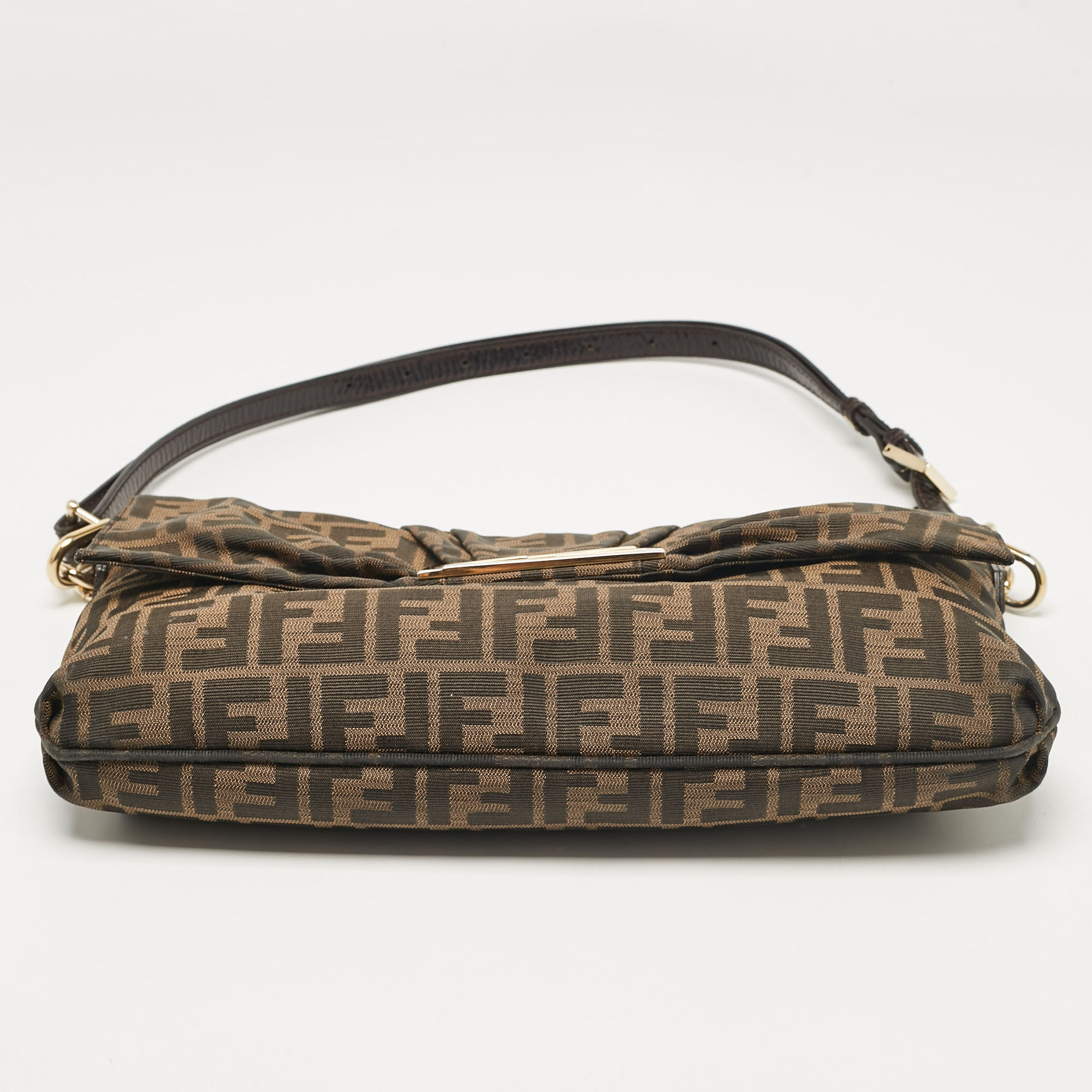 Fendi Tobacco Zucca Canvas And Patent Leather Mia Flap Shoulder Bag