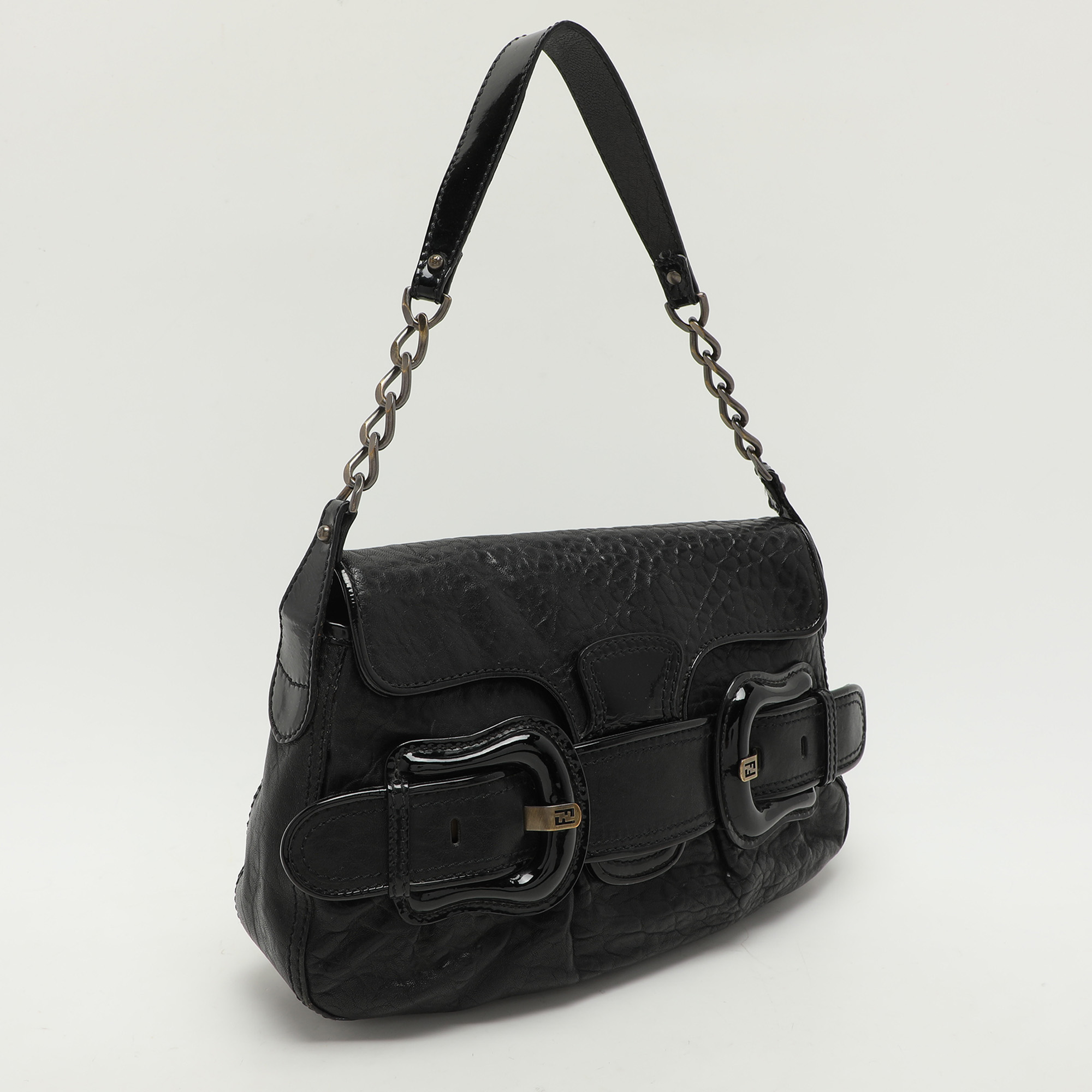 Fendi Black Textured Leather B Bis Shoulder Bag