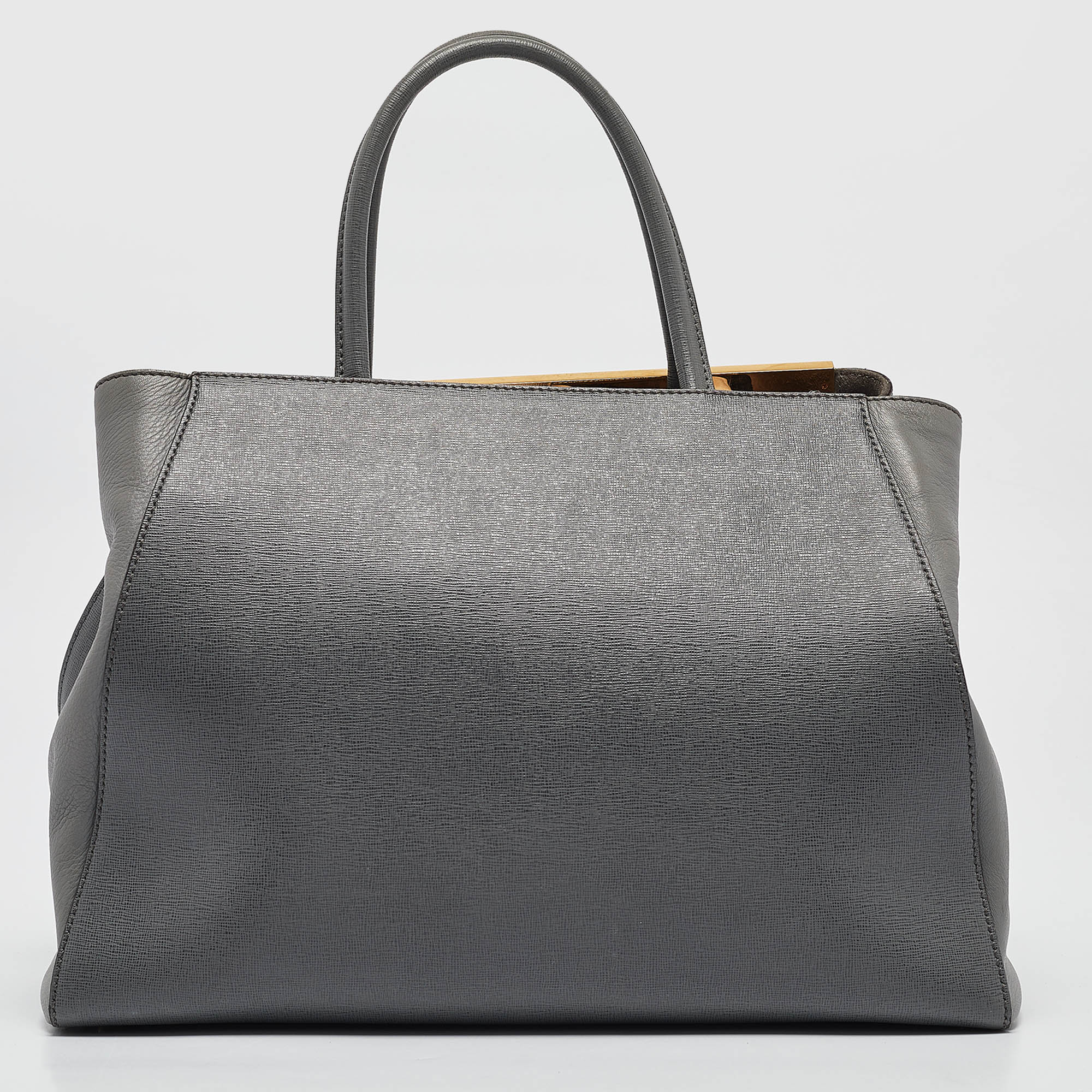 Fendi Two Tone Grey Leather Medium 2Jours Tote