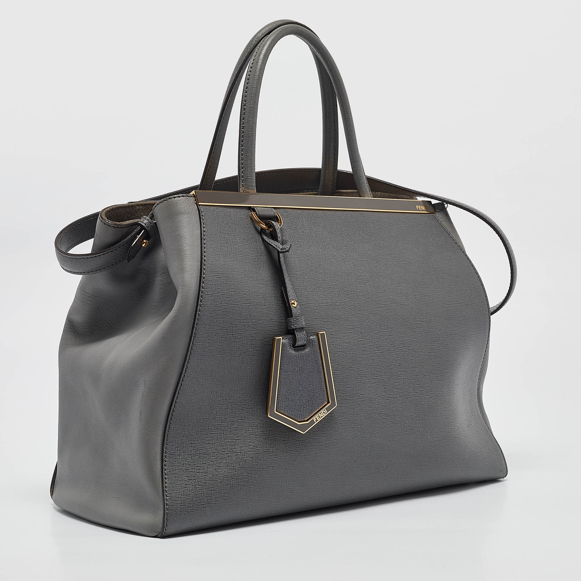 Fendi Two Tone Grey Leather Medium 2Jours Tote