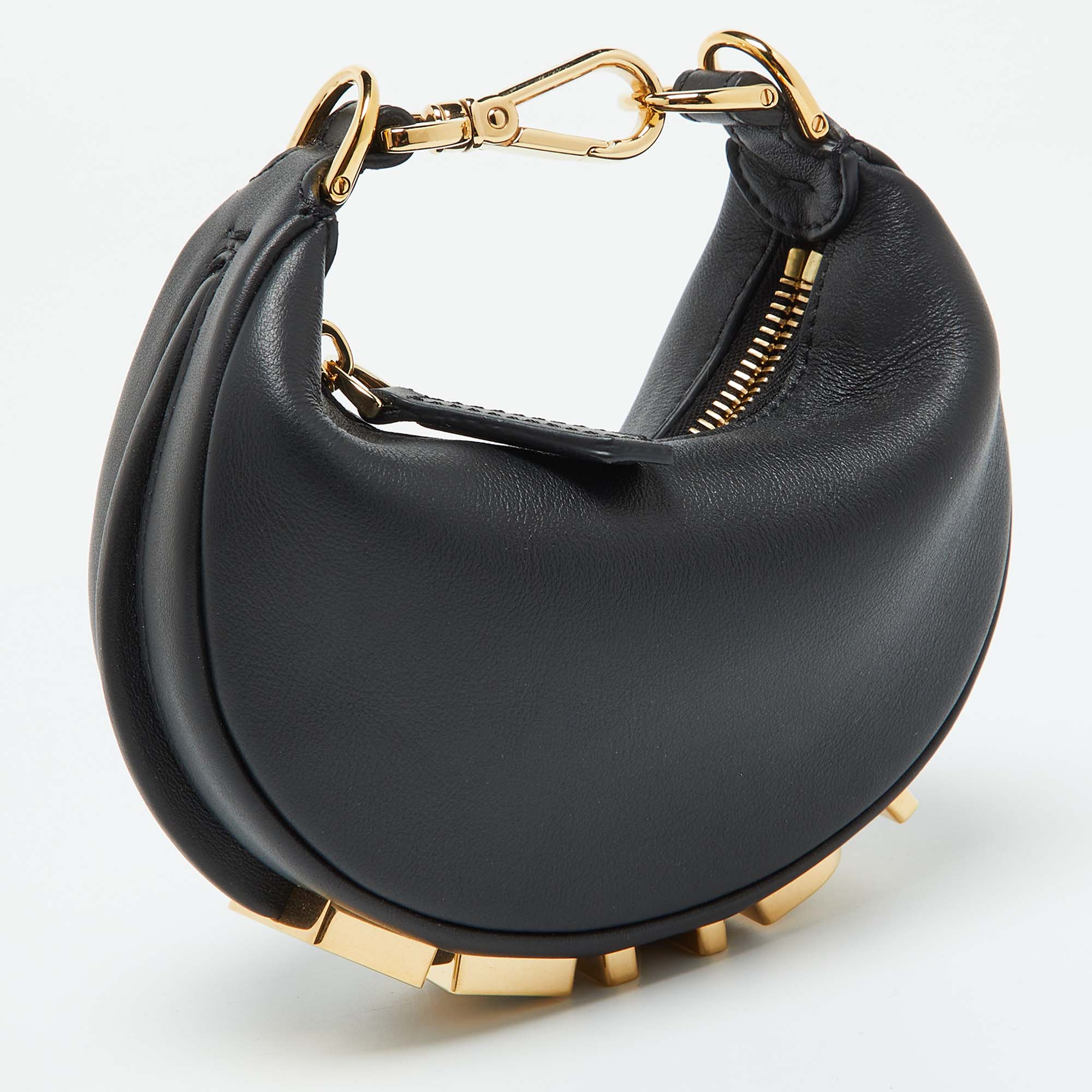 Fendi Black Leather Nano Fendigraphy Hobo