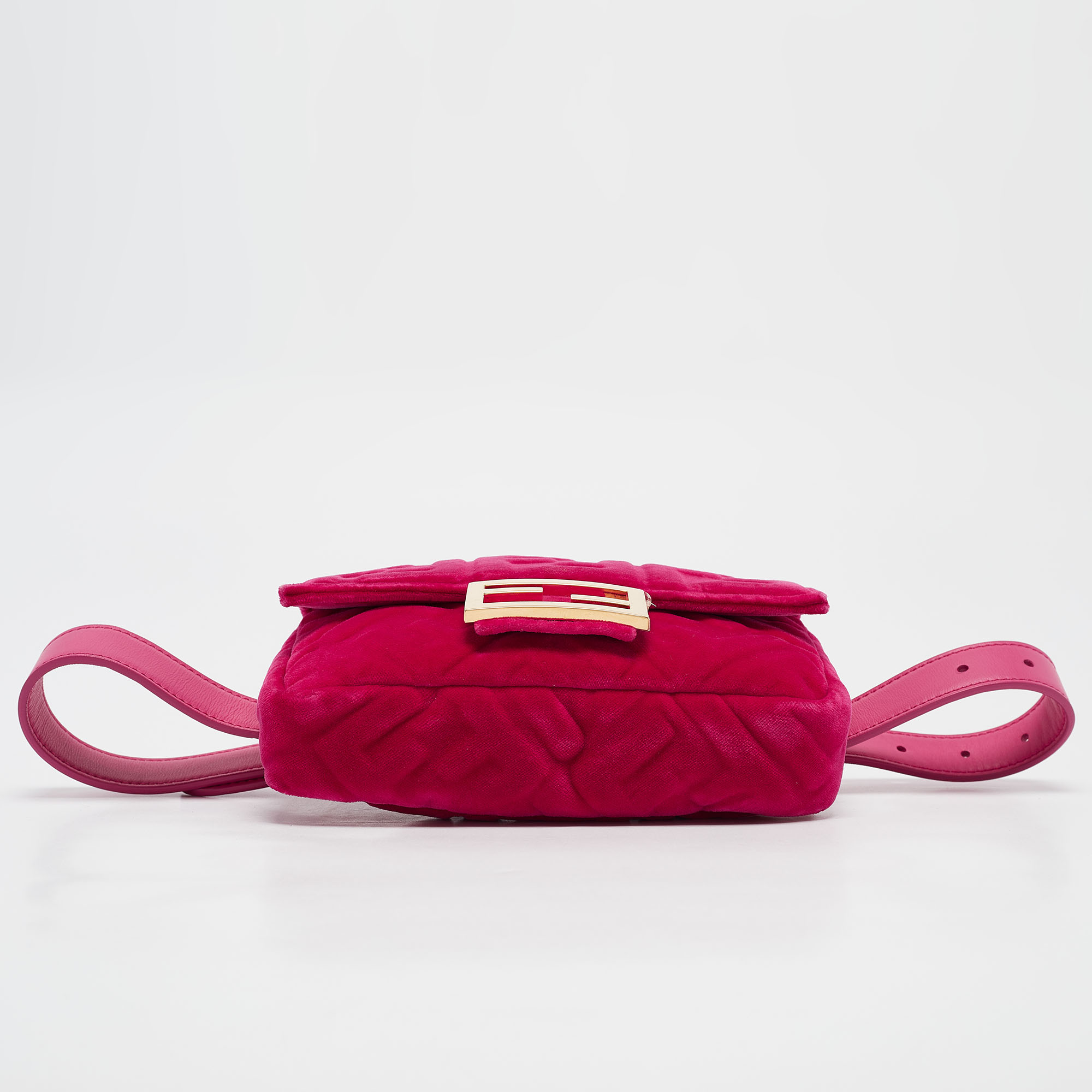 Fendi Pink Zucca Velvet And Leather Mini Baguette Belt Bag