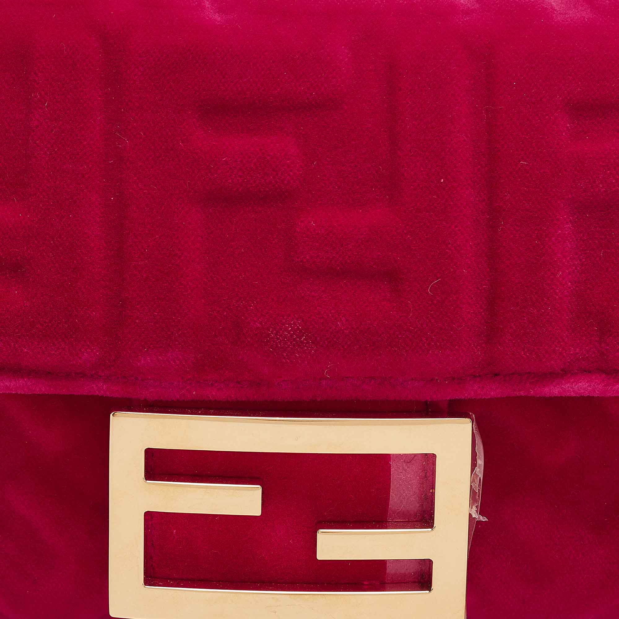 Fendi Pink Zucca Velvet And Leather Mini Baguette Belt Bag